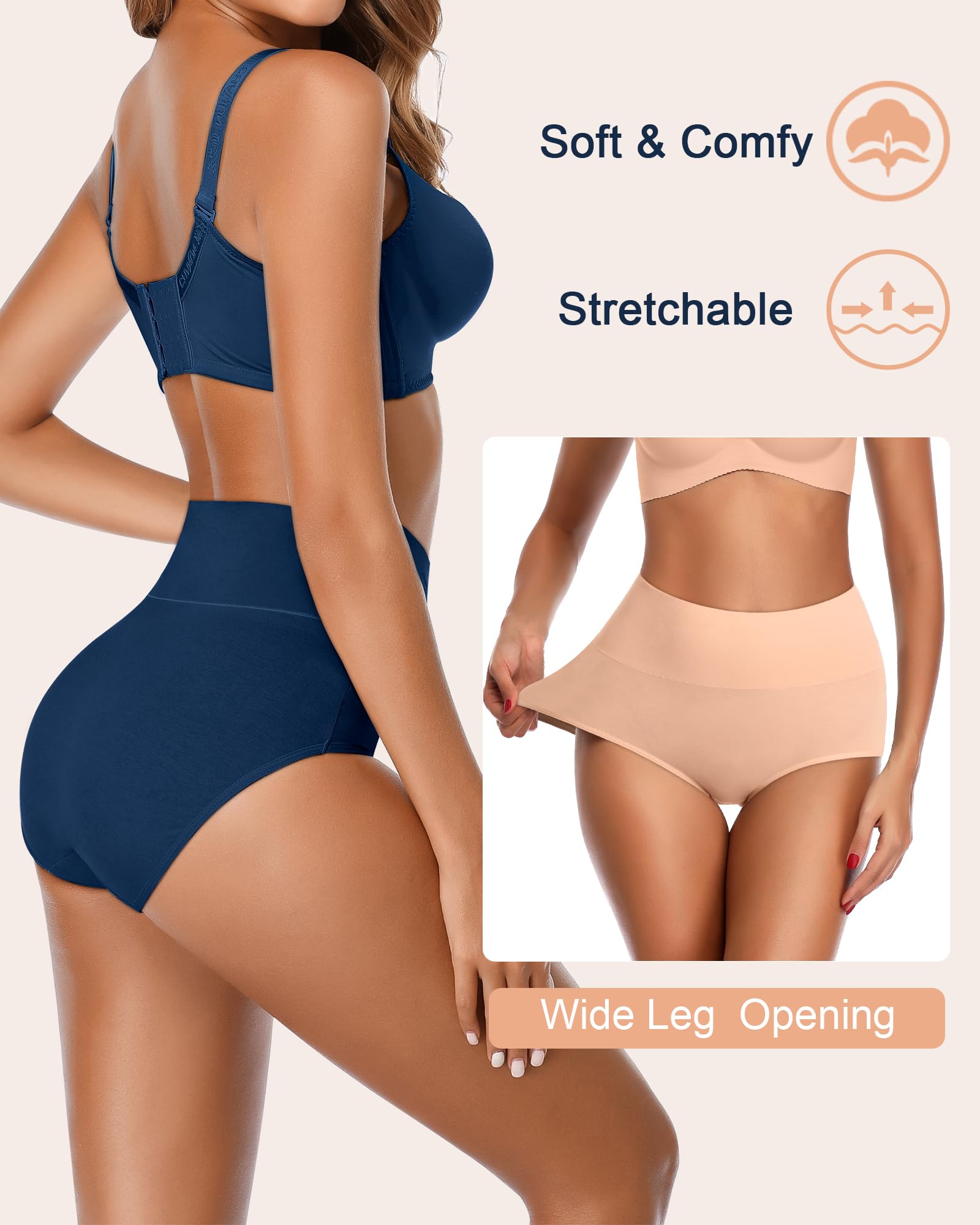 Damen-Unterhosen mit hoher Taille, Baumwolle, nach der Geburt, weich, Stretch, volle Abdeckung, atmungsaktiv, 5 Stück