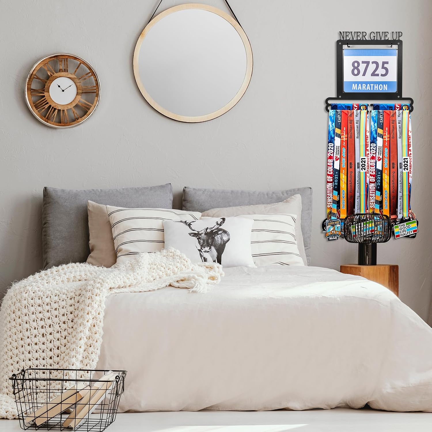 Moxweyeni Race Medal and Bib Display Medal Hanger Running Bib Holder Wall Mounted Hanging Rack Stands Gifts for Runners