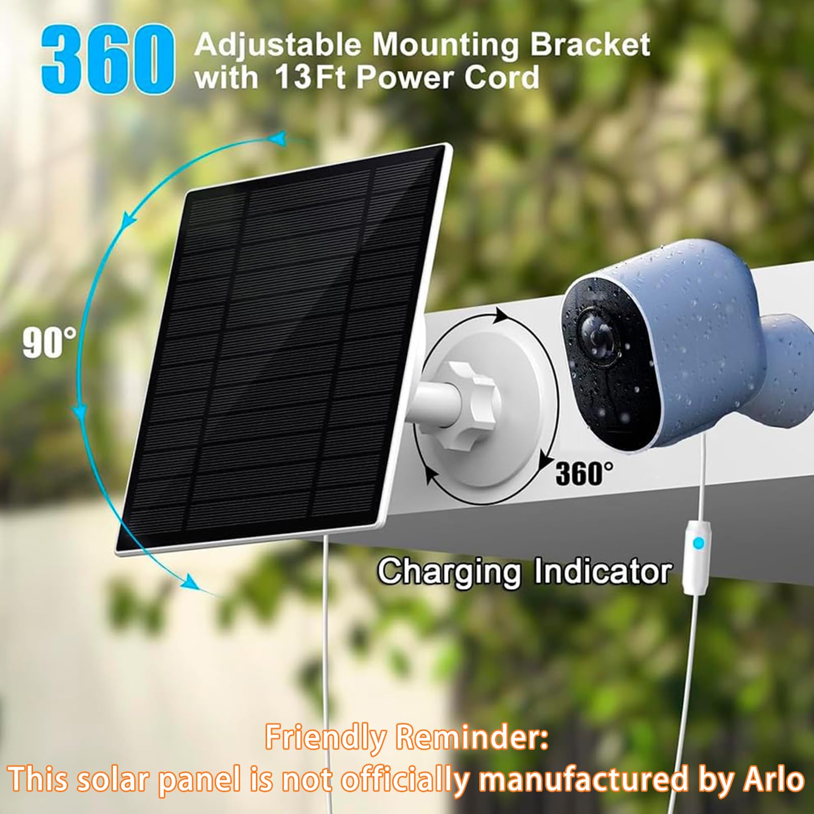 Aggiornato, con avviso di ricarica luce respiratoria,Pannello solare da 6W/5V compatibile con fotocamere Arlo Ultra, Ultra2/2XL, Pro3/4/4X/5, GO2, Floodlight (2 pack)