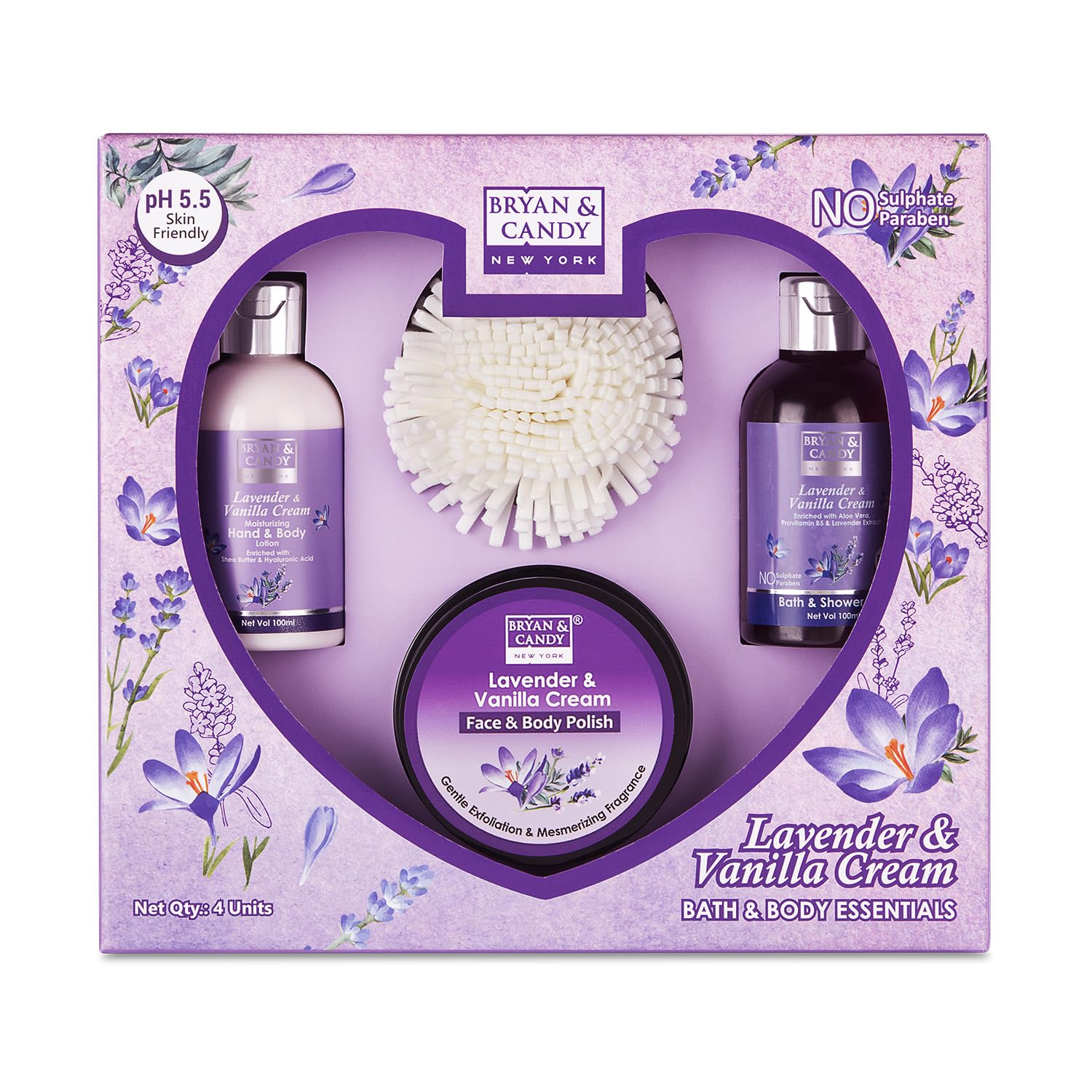 Bryan & Candy Lavender Bodycare Heart Collection Gift set for Women 100% Vegan,Ph5.5 Skin Friendly