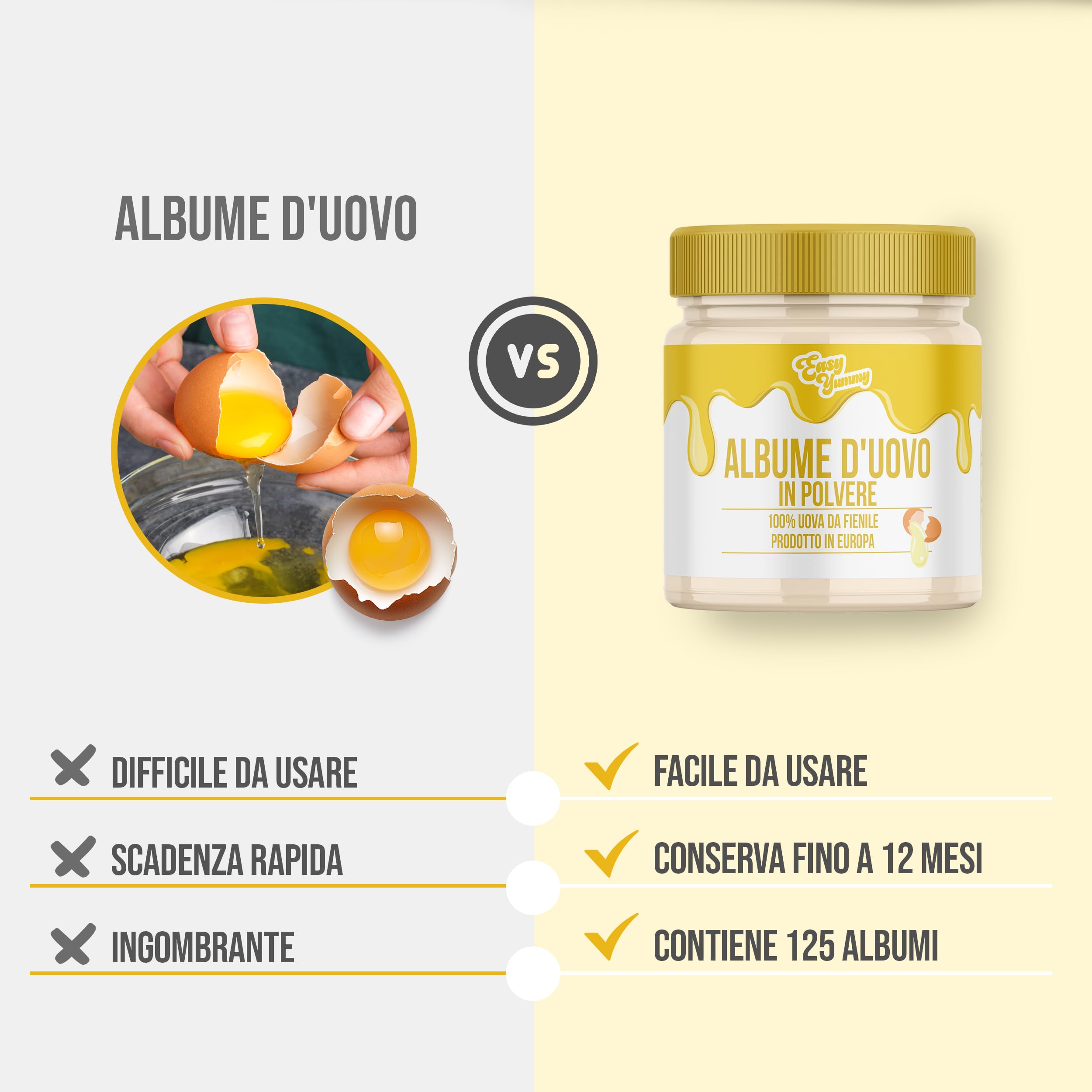 EASY YUMMY - Albume d'uovo in polvere per la cottura (500 g), 100% uova in polvere
