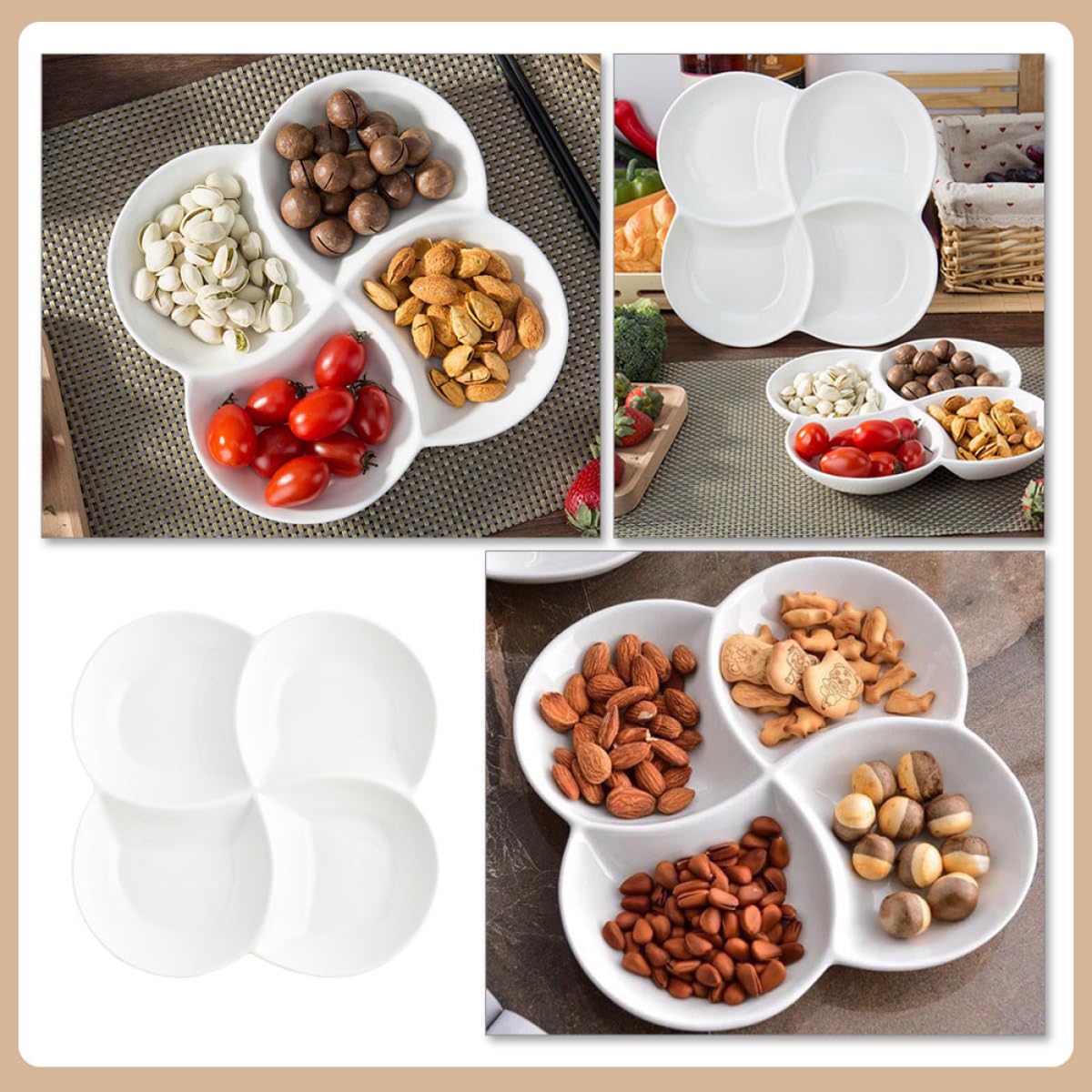 Hemobllo Plateau Repas en Céramique Compartimenté 4 Cases 22X22X3 CM Assiette à Manger Polyvalente Antidérapante Petit-Déjeuner Restaurants et Hôtels Réutilisable