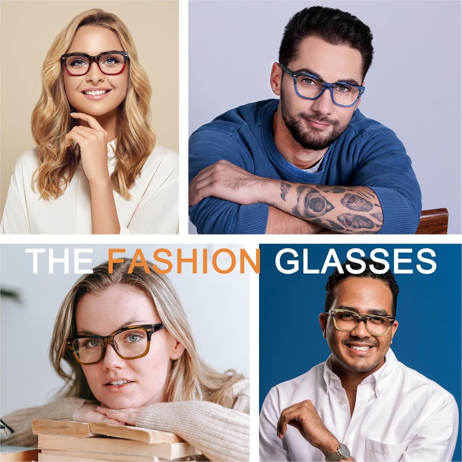 AQWANO Blue Light Reading Glasses Computer Readers,4 Pack Oversized Stylish Design Blocking Anti Glare Eyeglasses for Men Women, 0.0 No Magnification - Image 6