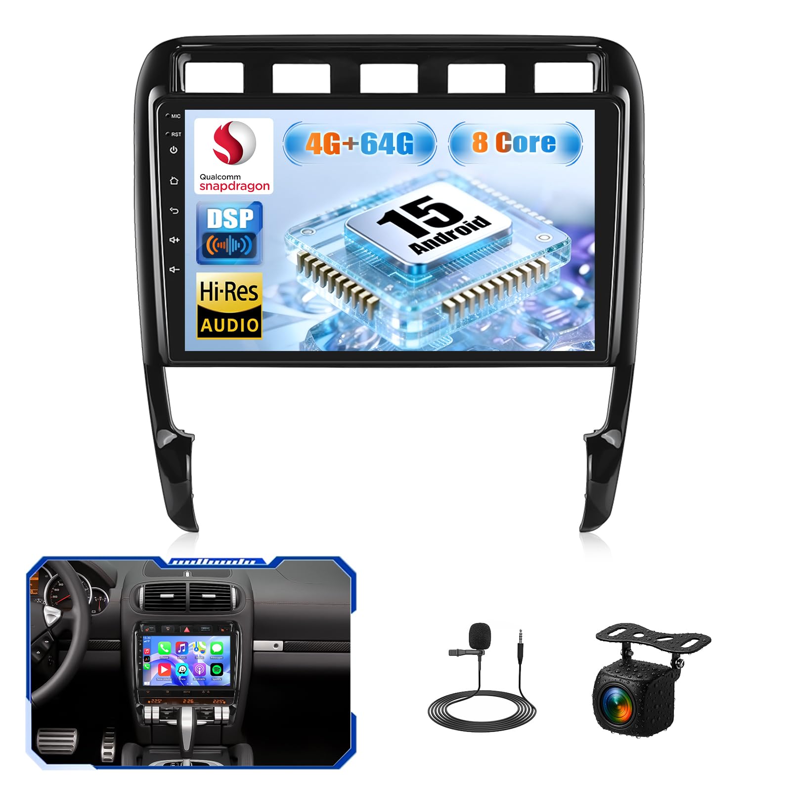 Autoradio Qualcomm Android 15 pour Porsche Cayenne avec processeur 8 Core et DSP 3D