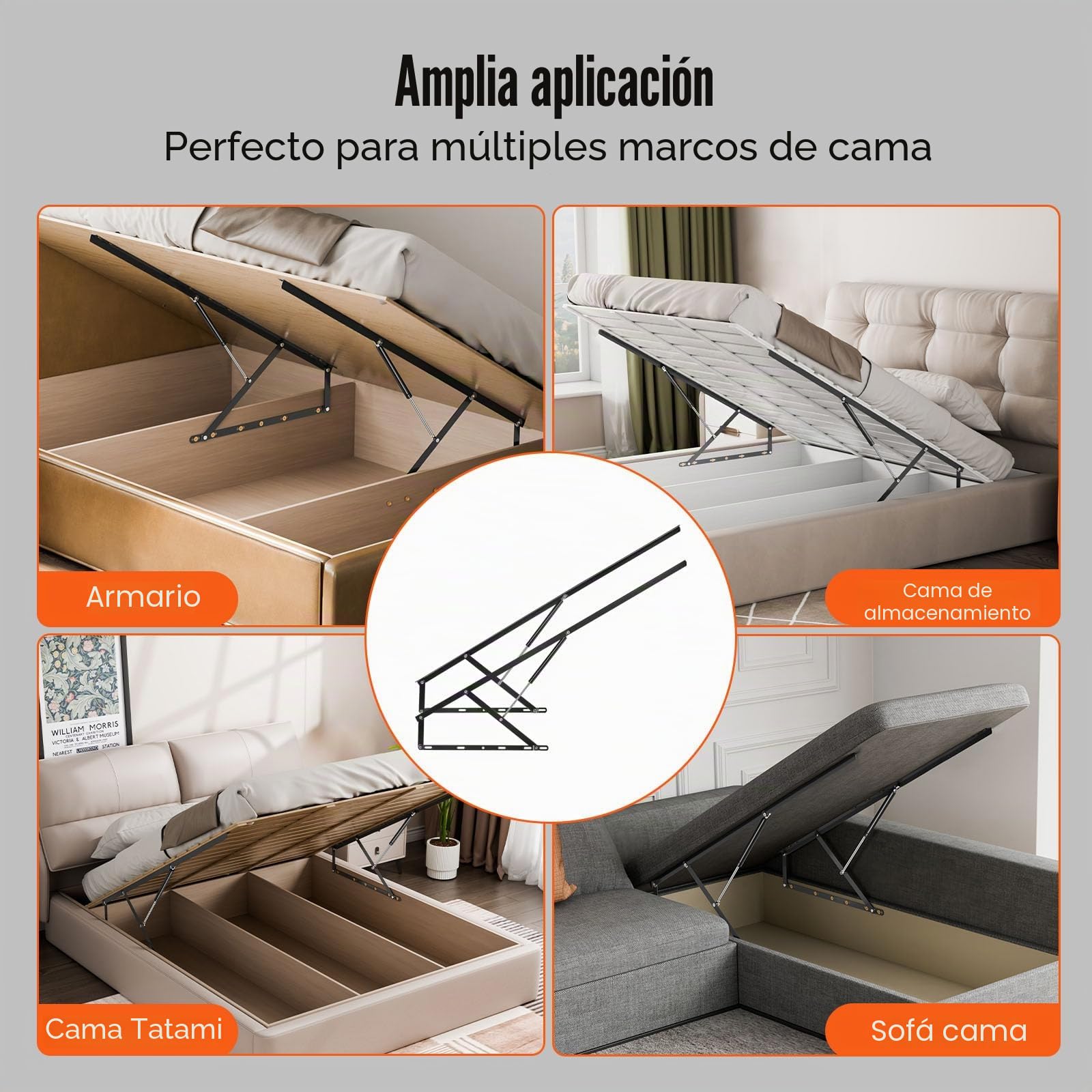 VEVOR Elevador de Cama Compatible de 150 x 200 cm Capacidad de 140 kg Kit de Hardware Mecánico de Cama Palanca Neumática Vertical de Lujo Soporte de Cama Resistente para Habitación de Invitados