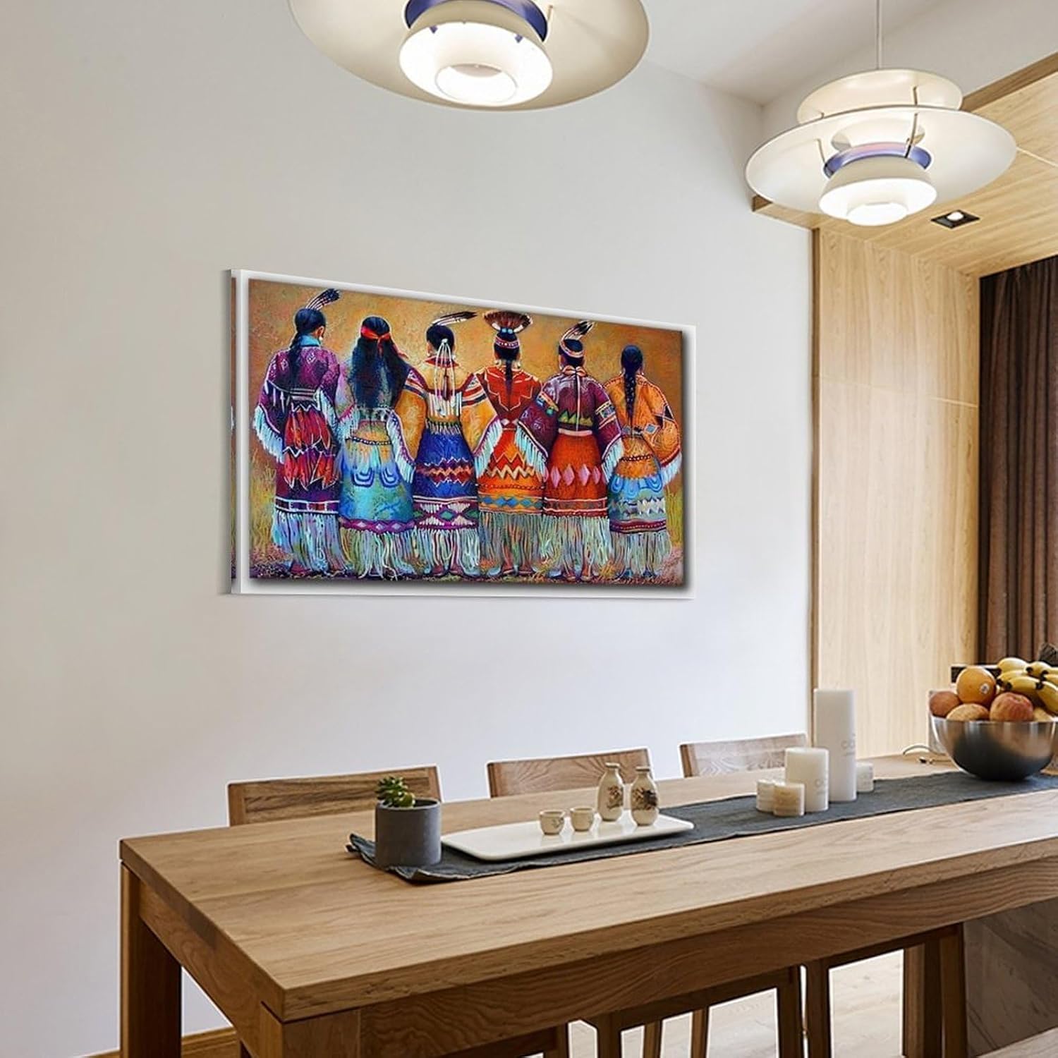 Native American Women Wall Art Canvas Prints, Indian Art Decor, Chief with Feathers Ethnologic Painting, Vintage Pictures for Room Decor Aesthetic Canvas Wall Art 16x24inch(40x60cm), Frame-style