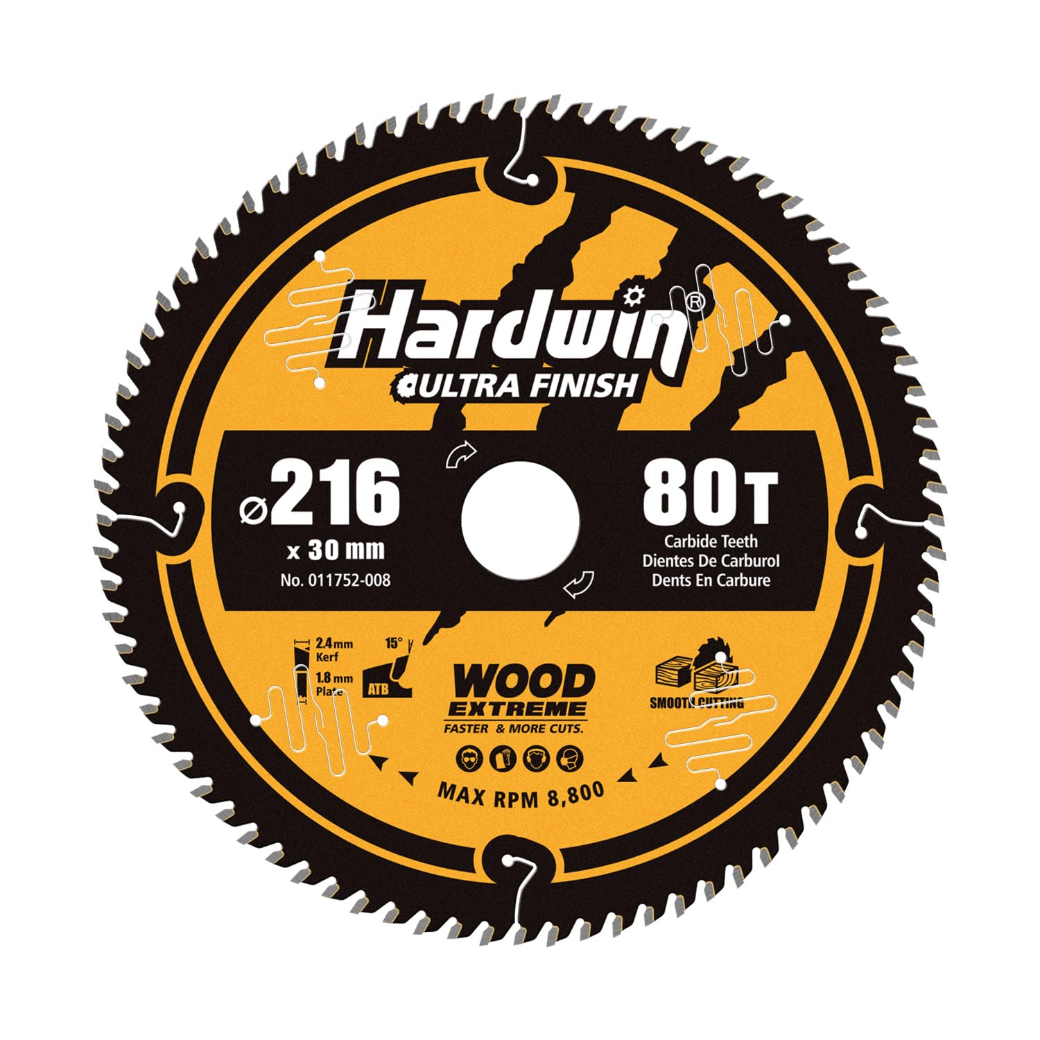 Hardwin 216mm x 30mm TCT Circular Saw Blade 80T Fine Cut Mitre Saw Blade for Wood Cutting, Thin Kerf 2.4mm, Compatible with Dewalt Makita and Evolution Mitre Saws