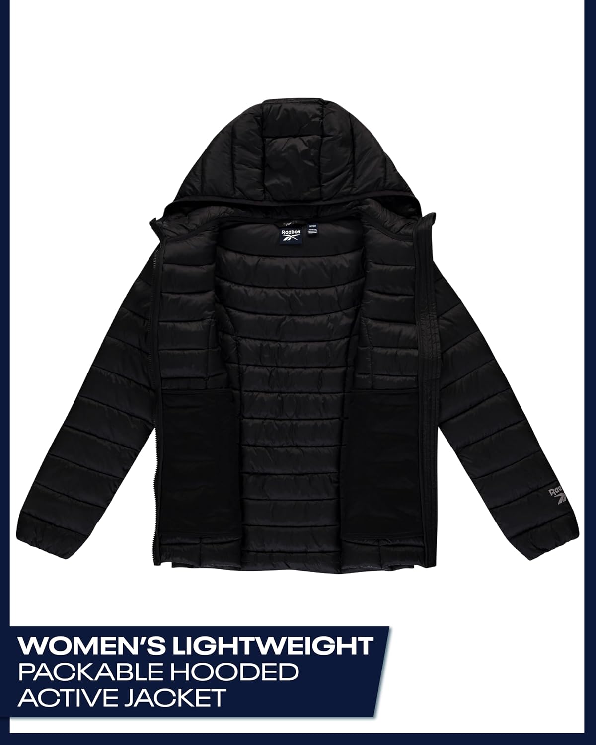 Reebok Womens Puffer Jacket - Lightweight Quilted Snow Glacier Shield Zip Up Bubble Winter Coat for Women with Hood & Pockets - Image 4