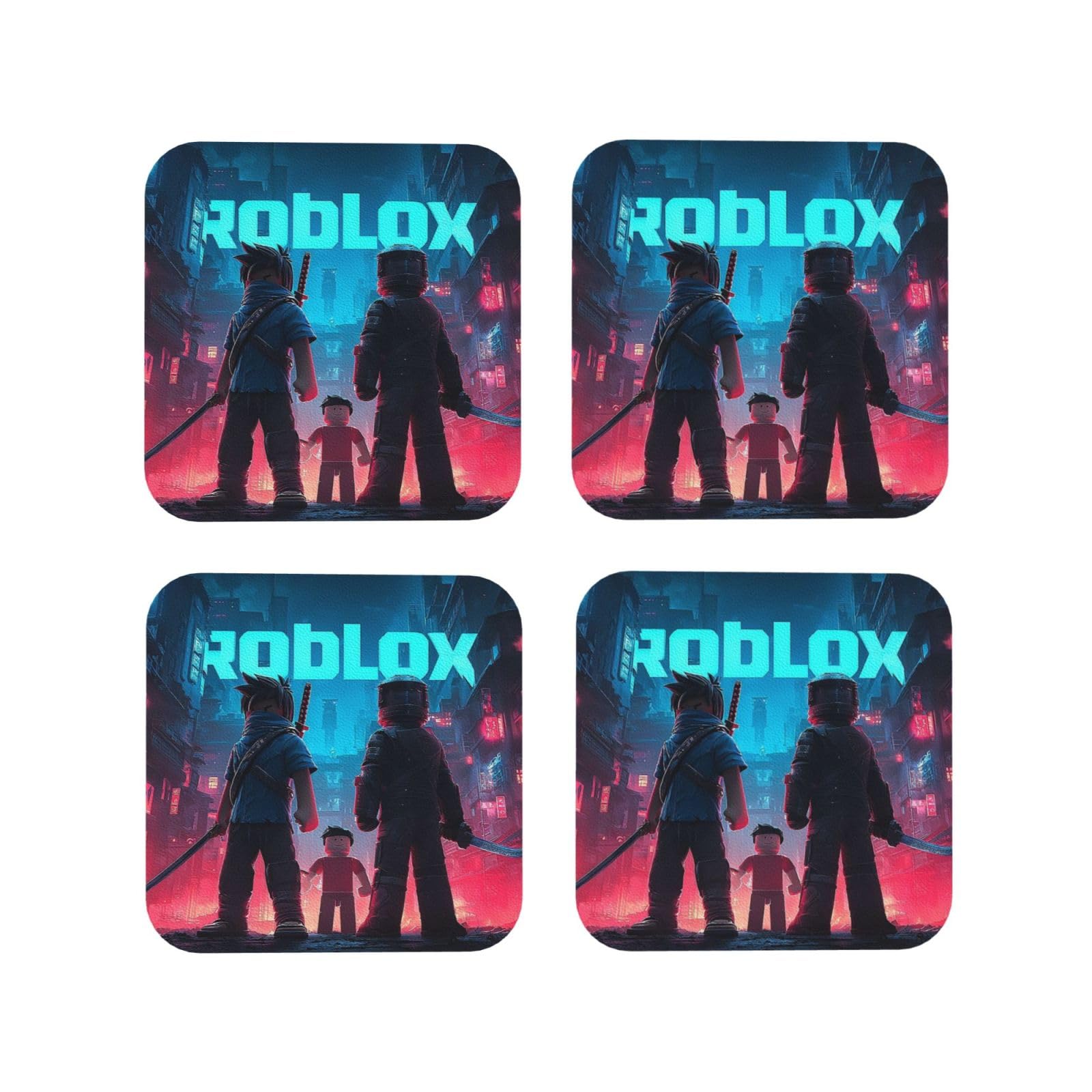 Coasters Set of 4 Round Leather Coaster Quick-Dry Drink Roblox Coasters for Desk Absorbent Mugs Pads Tabletop Protection Pad Heat Resistant Coffee Cup Mat for Kitchen Bar