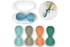 LittleWhispers Baby Pouch Spoon 5-Pack: Small Silicone Food Pouch Toppers with Travel Case
