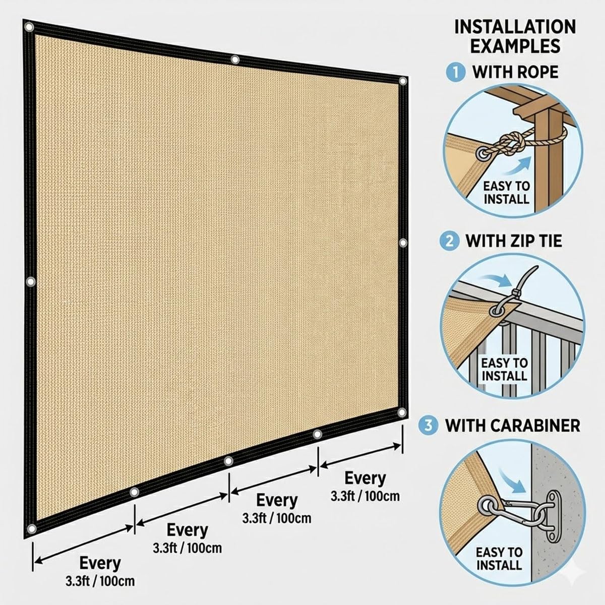 Malla Sombra Beige 2x4.0m 3x4.0m con Ojales, Toldos Exterior Terraza | Malla Sombreadora 60% para Huerto Y Plantas, Toldo Transpirable para Jardín, Camping, Cañizo(6.6' x 13' (2x4.0m))
