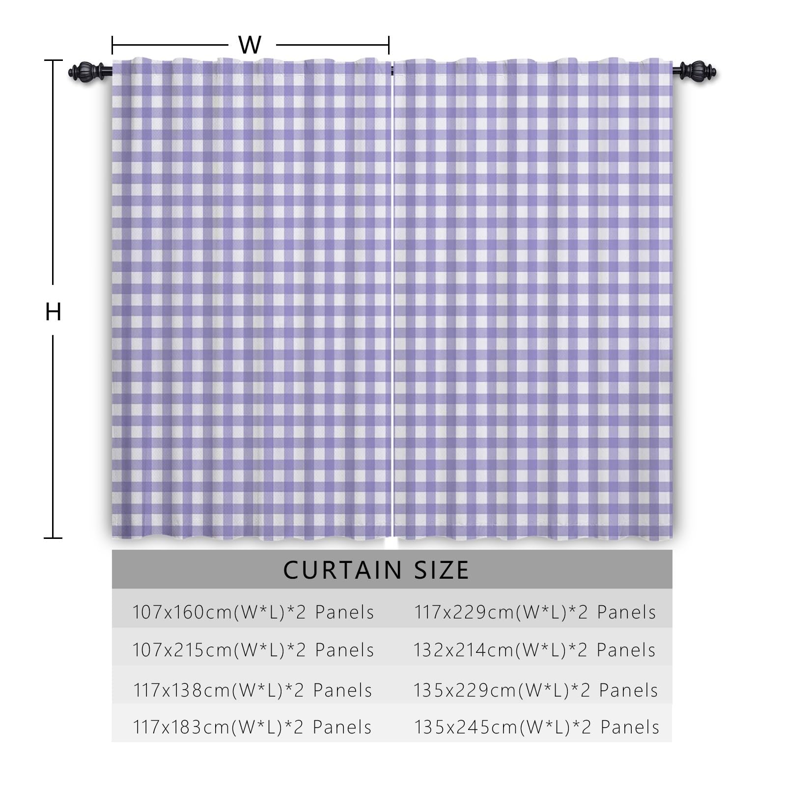 Cortinas a Cuadros de Guinga Dormitorio UVA Púrpura Geométrico Bolsillo para Varilla Sala de Estar Granja Rústica Exterior Puerta Privacidad 135x245cm 2 Paneles