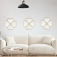 Vista 5 de Juego de 3 espejos decorativos de pared, espejos de corazón de trébol de cuatro hojas para pared (dorado)