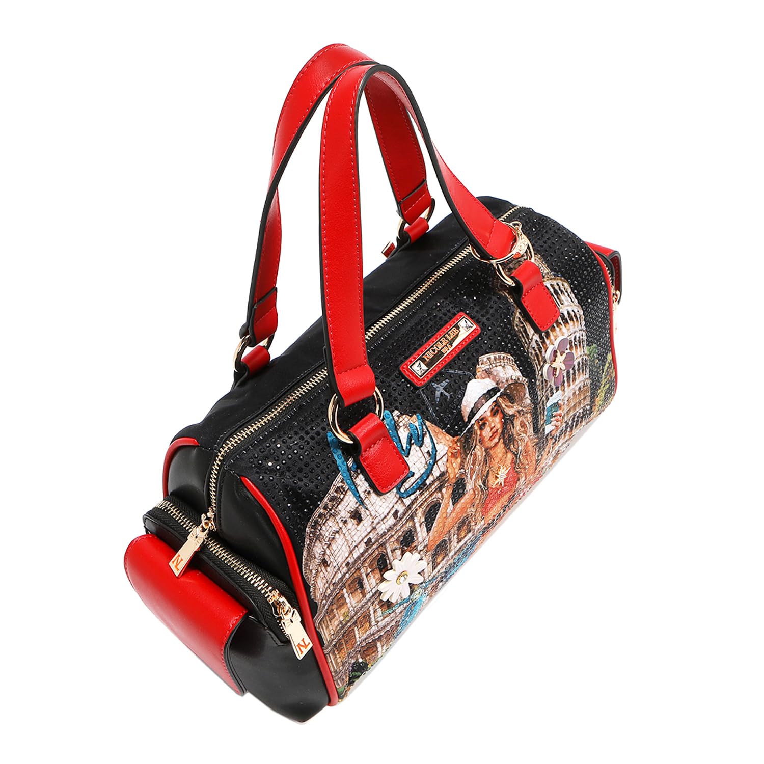 Nicole Lee Martha Travels Italy Wide Handbag, Vegan Leather, Rhinestone Embellished