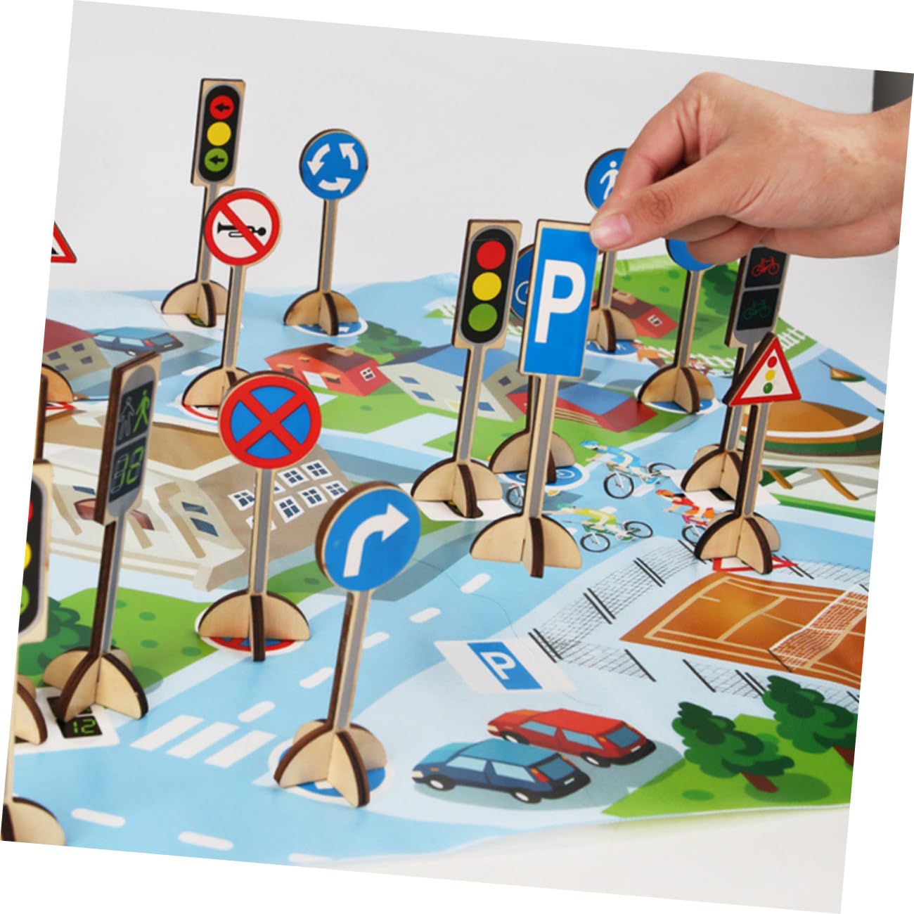 GARVALON Giocattolo Stradali in Legno per Bambini, Set 30, Gioco di Simulazione Sicuro per Veicolare e Apprendimento Precoce