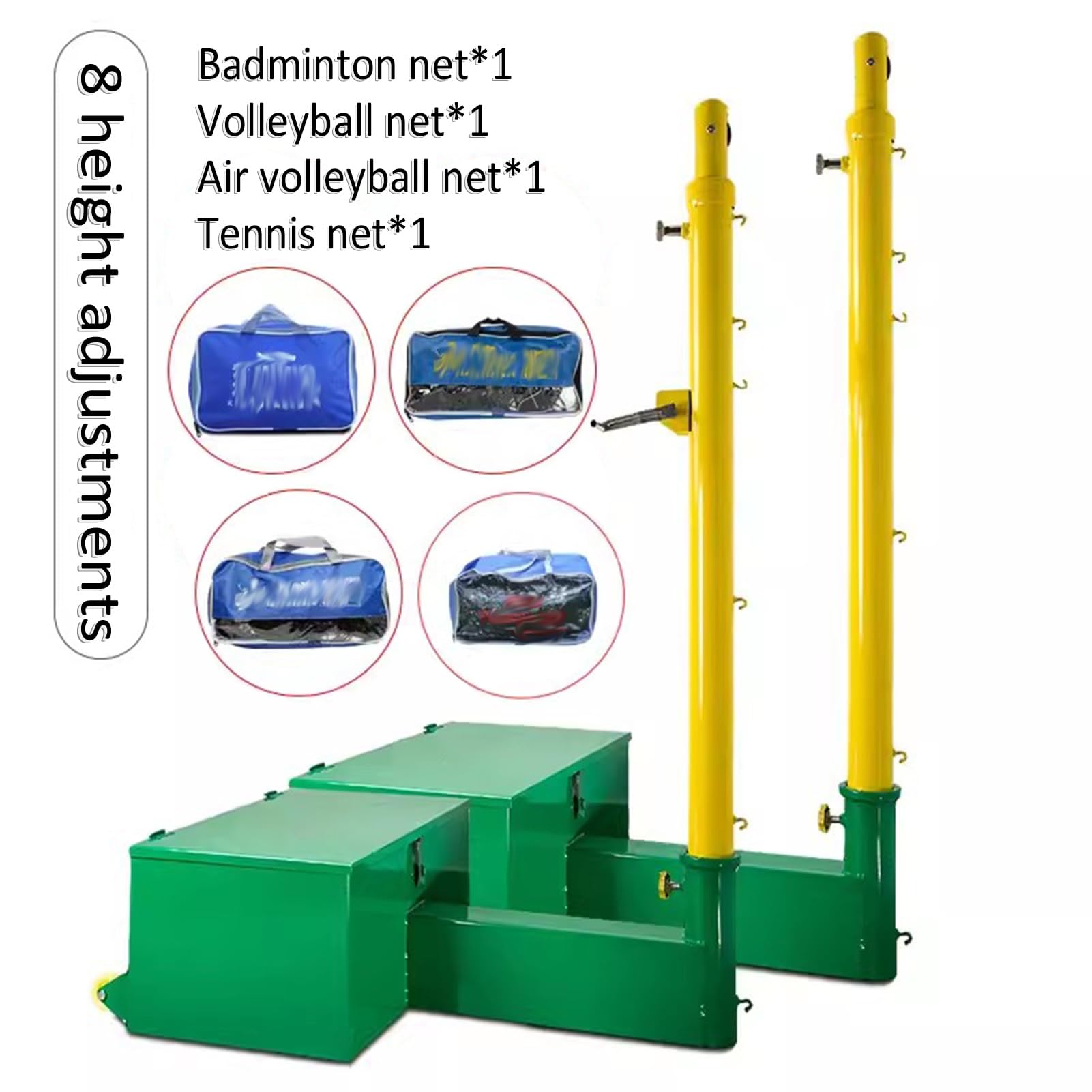 Red de Voleibol Red de Voleibol para Exteriores de 8 Posiciones de Altura y Postes con Base Estable, polea de Metal, Tensor de manivela