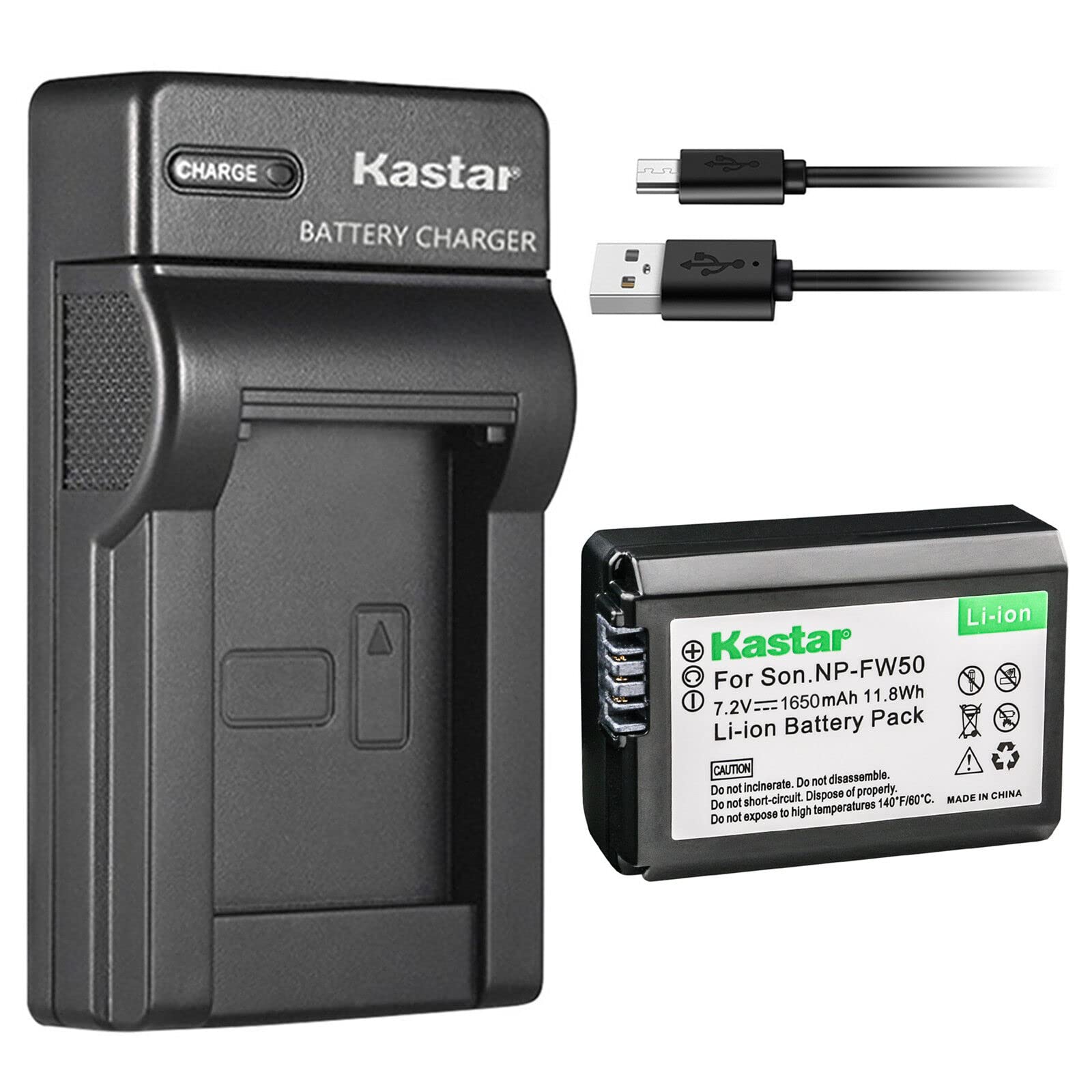 Kastar 1-Pack NP-FW50 Battery and Slim USB Charger Replacement for Sony ILCE-QX1 ILCE-QX1L NEX-3 NEX-3N NEX-5 NEX-5N NEX-5R NEX-5T NEX-6 NEX-7 NEX-C3