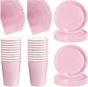 Pink Paper Plates, 60pcs Party Tableware Set, Solid Color Tableware Set Decor Paper Cups and Napkins Plates for Wedding Picnic BBQ(Pink)