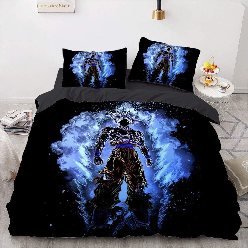 Duvet Cover Set Reversible Game Anime Soul of Heroes Bedding Quilt Covers Pillowcases Linen Look Cotton Rich Premium Bedding (200x200cm(Double),Dragon Ball Goku)