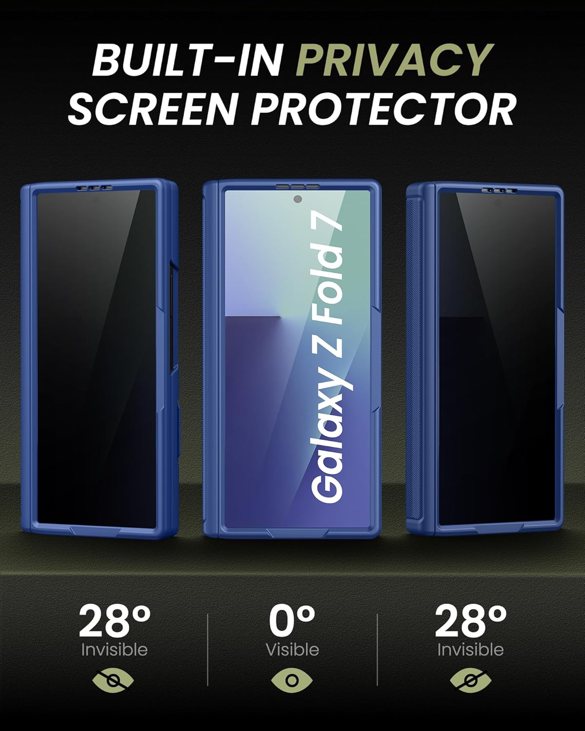 for Galaxy Z Fold 7 Case Wallet with Privacy Screen Protector, Built-in & Camera Cover & Card Holder & Hinge Protection, Rugged Full Body Protective Phone Case for Galaxy Z Fold 7, Blue