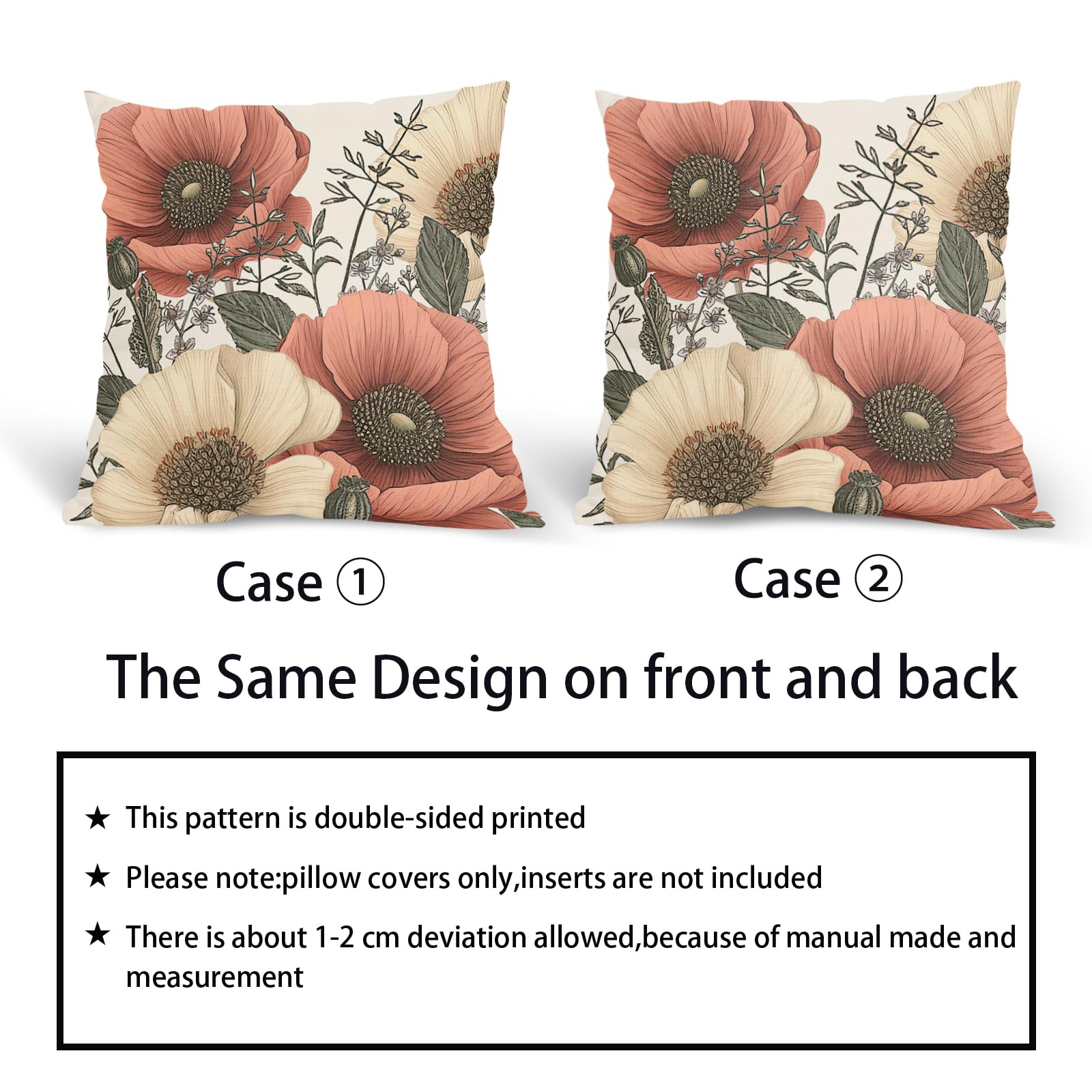 Lot De 2 Housses De Coussin Vintage à Motif Floral Botanique, 45,7 X 45,7 Cm, Marron Rouille; Housse De Coussin Décorative En Lin Pour Extérieur, Canapé, Lit, Chambre à Coucher