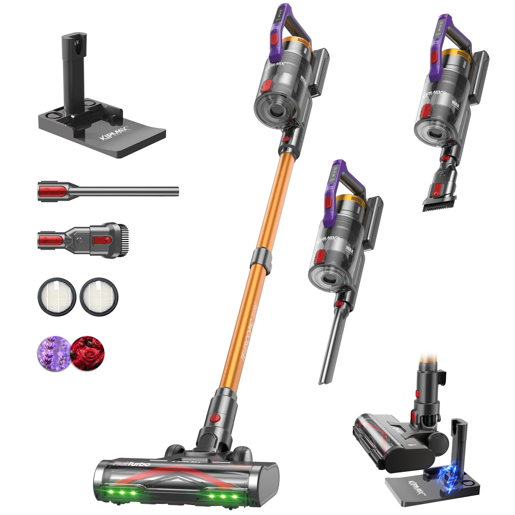 KIPMAX Akku Staubsauger 50000Pa/550W/70Min,1.5L akku Staubsauger Kabellos mit Display,Anti-Tangle-Bürste,7-Schicht-Filtra & Duftfunktion für Teppiche/Tierhaar/Hartböden