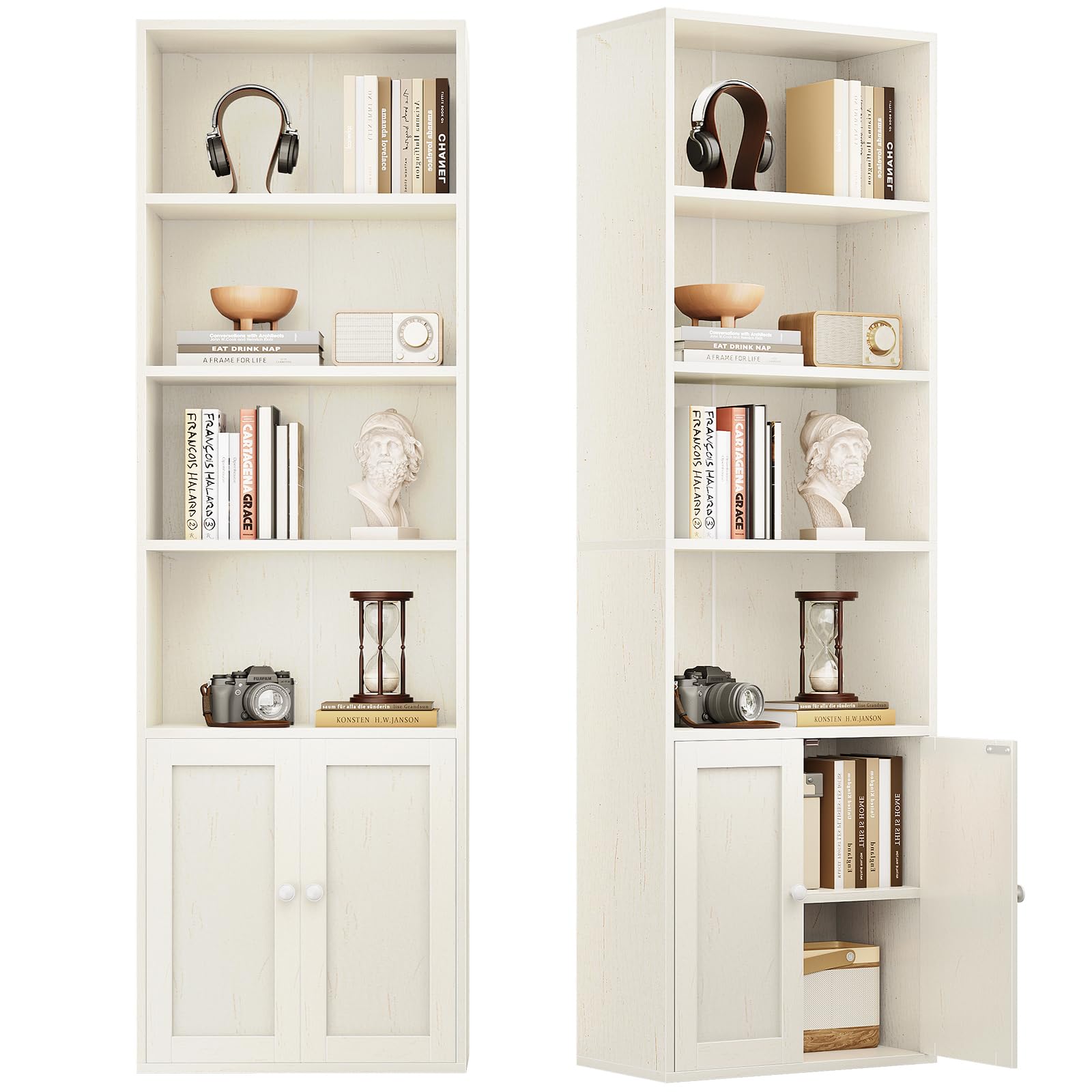 Coleshome Bücherregal mit Türen 6 Ebenen 48x24x176.4 cm Standregal Weiß