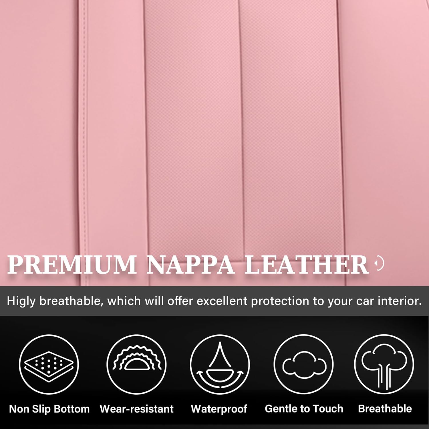 Coverado Rear Seat Covers for Cars, Waterproof Back Car Seat Cover, Pink Backseat Cover, Seat Back Protector for Kids, 3-Pieces Faux Leather Car Seat Cushion Universal Fit for Most Cars