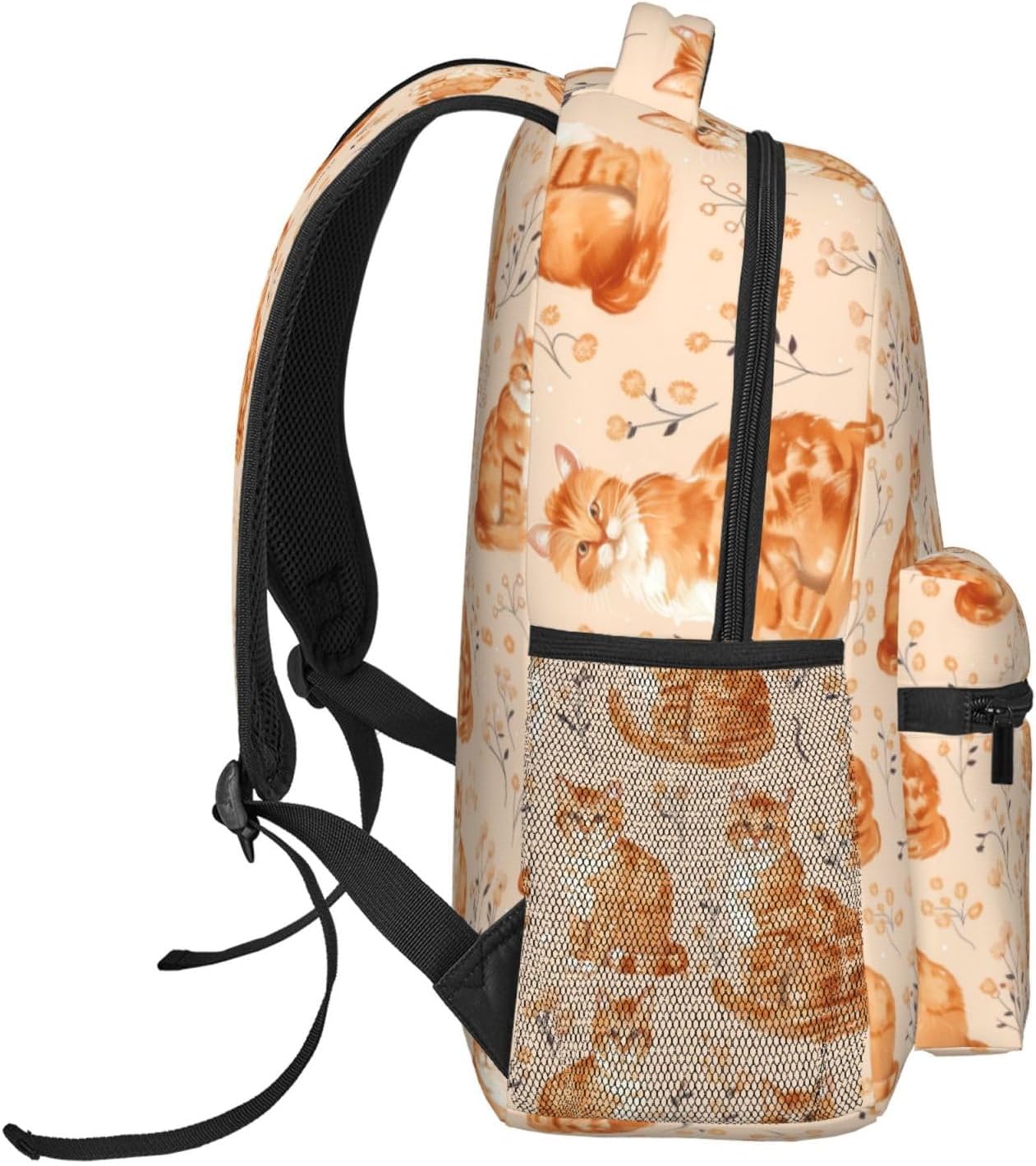 Cute Cat Floral Backpack, Lightweight Polyester Travel Work School Camping Daypack, Adorable Back Pack, Kitten and Flower Backpacks, Book Packs Gifts for Women Kids Girls, 11.4×5.9×15.7 Inch