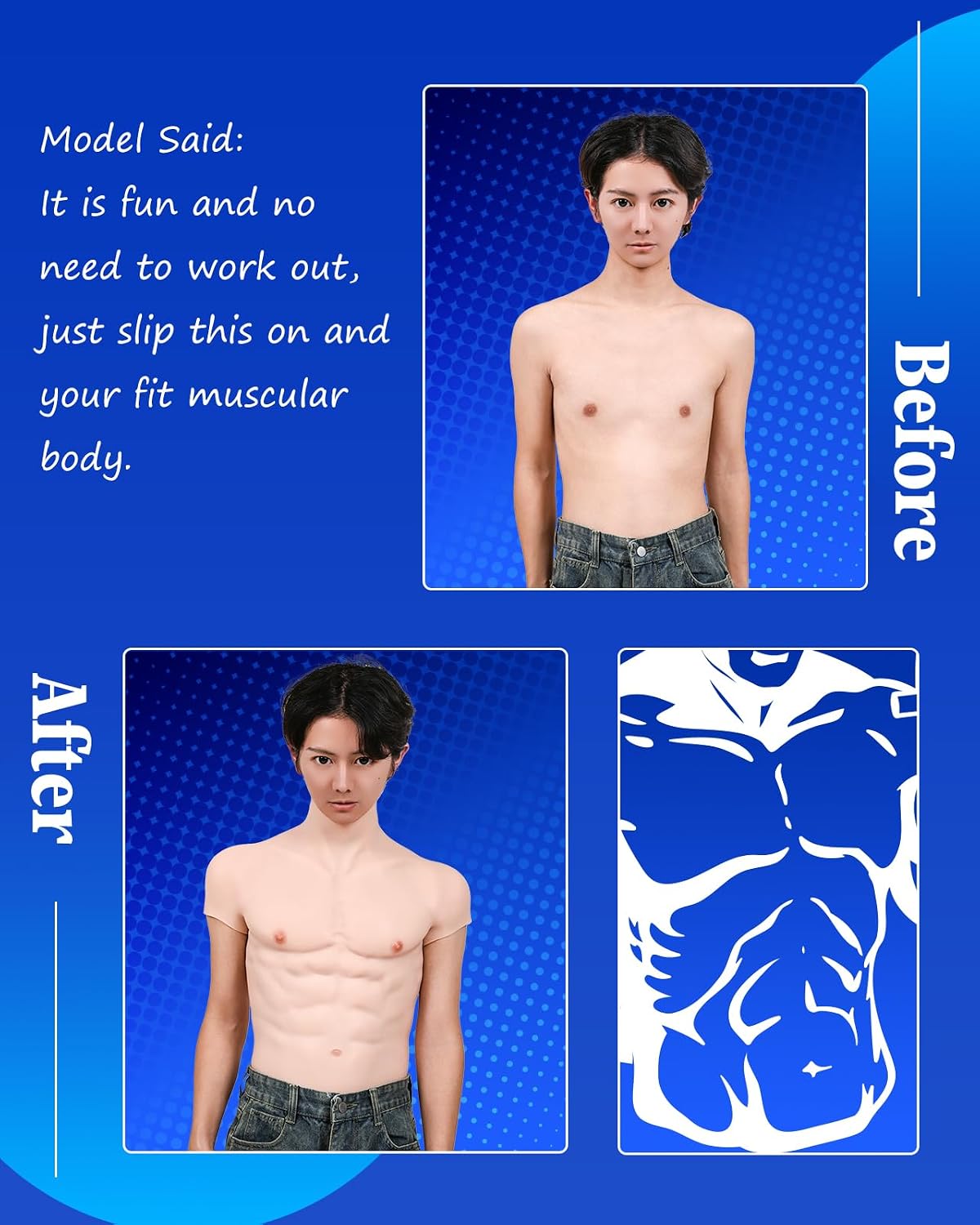 KUMIHO Silicone Muscle Suit Fake Abs Chest Plate High Collar Bodybuilding Realistic Silicone Body Suit for Cosplay Halloween