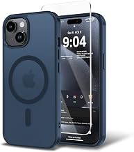 Magnetic for iPhone 15 Case,for iPhone 13 Case/iPhone 14 Case with Screen Protector,Compatible with Magsafe Ultra Slim Translucent Matte Shockproof Protection Phone Cover-Dark Blue