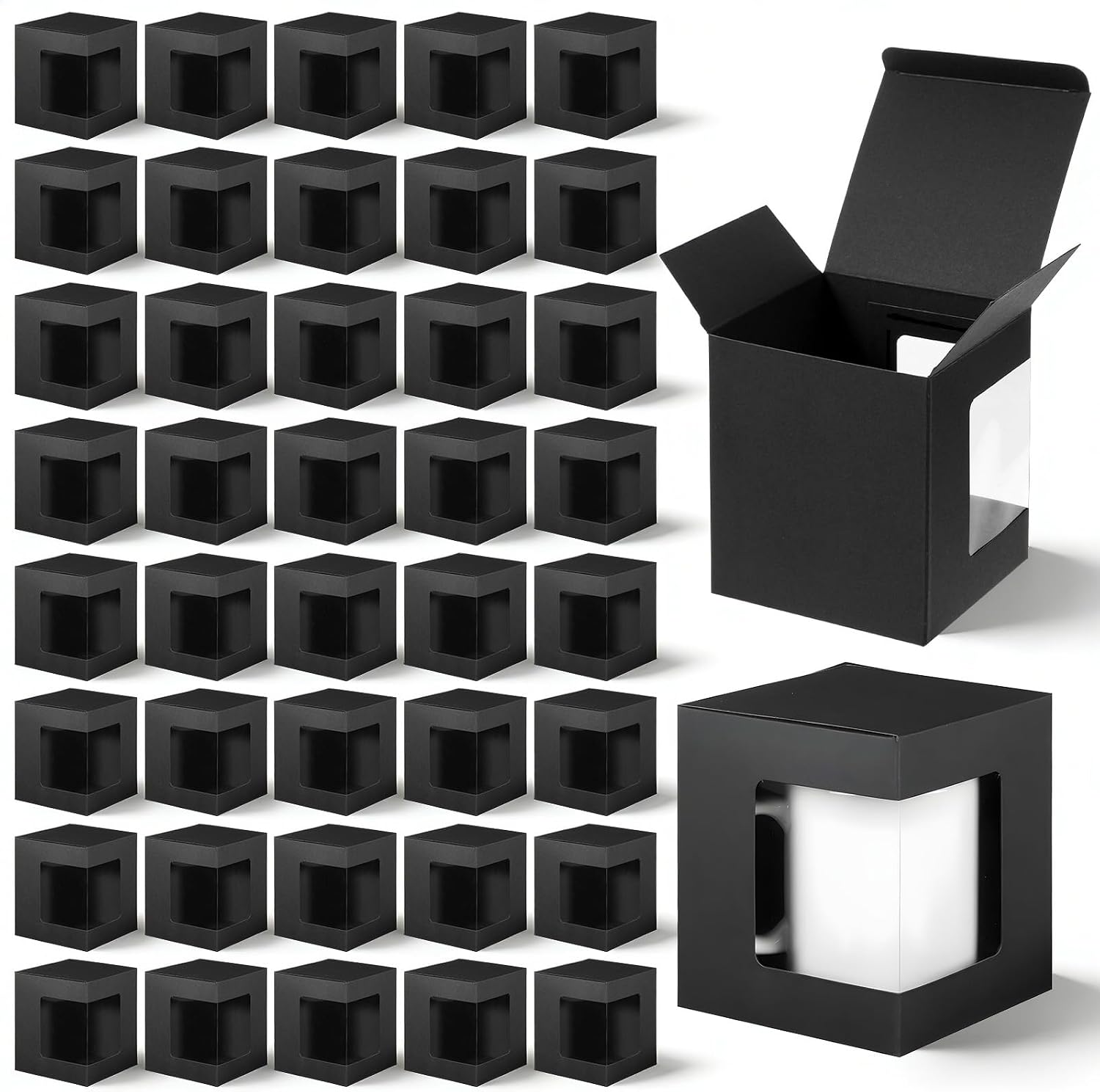 Douaowoc 50 Pack Mug Boxes for Gifts Coffee Mugs Boxes Gift for Shipping Sublimation Transparent Wine Glass Gift Packaging Box for Blanks 11oz, 12oz, 15oz Wrapping(Black)