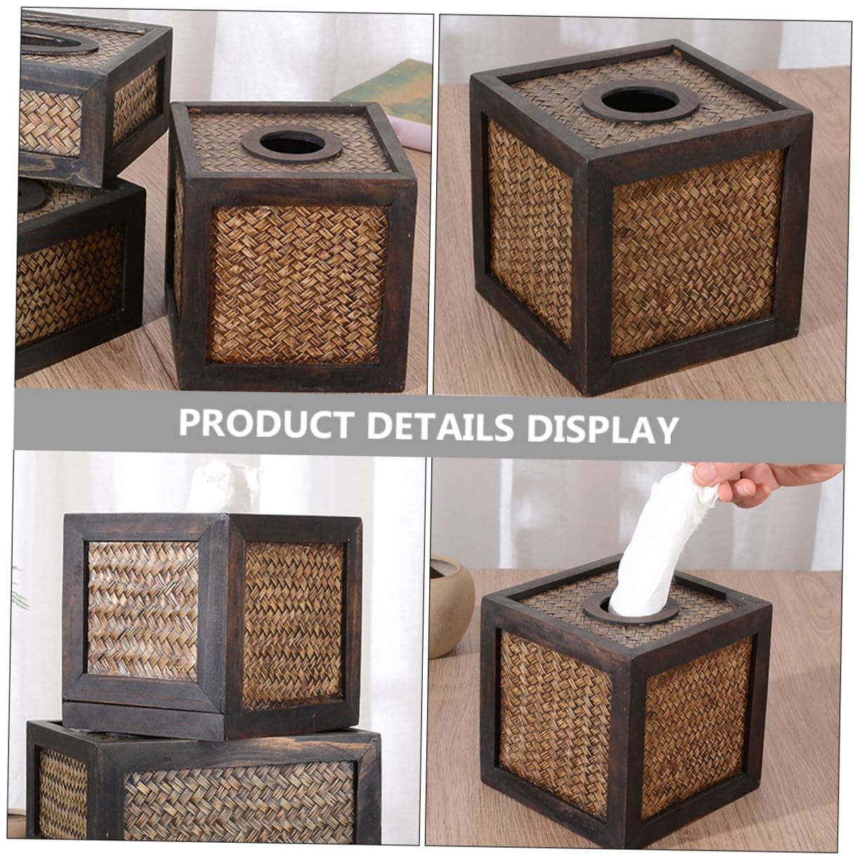 ULTECHNOVO Tissue Box Aus Handgewebtem Rattan Quadratischer Dekorativer Taschentuchhalter Für Bad Büro Und Wohnräume Stilvoller Aufbewahrungskorb Für Papiertücher Und Kleine Gegenstände