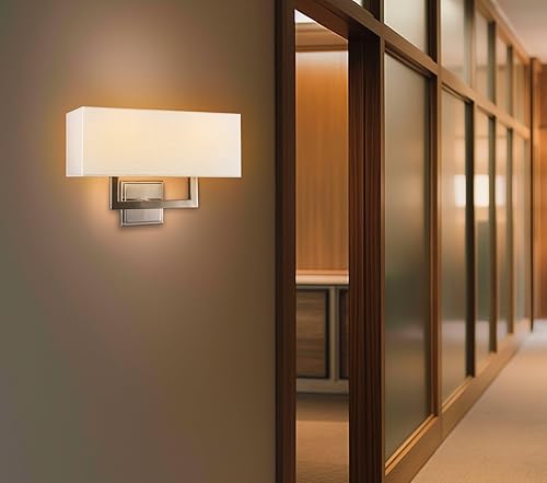 Miniatura 7 de Kira Home Haven - Lámpara de pared moderna de 16 pulgadas con 2 luces + pantalla rectangular de tela blanca, acabado de níquel cepillado