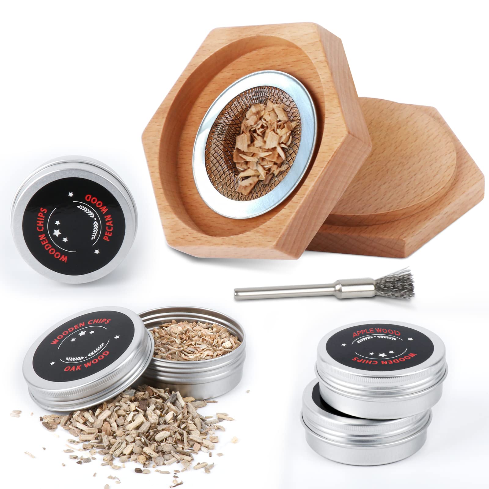 HOMREALM Oaks Barrel Cocktail Smoker With Bourbon Barrel Wood Shavings