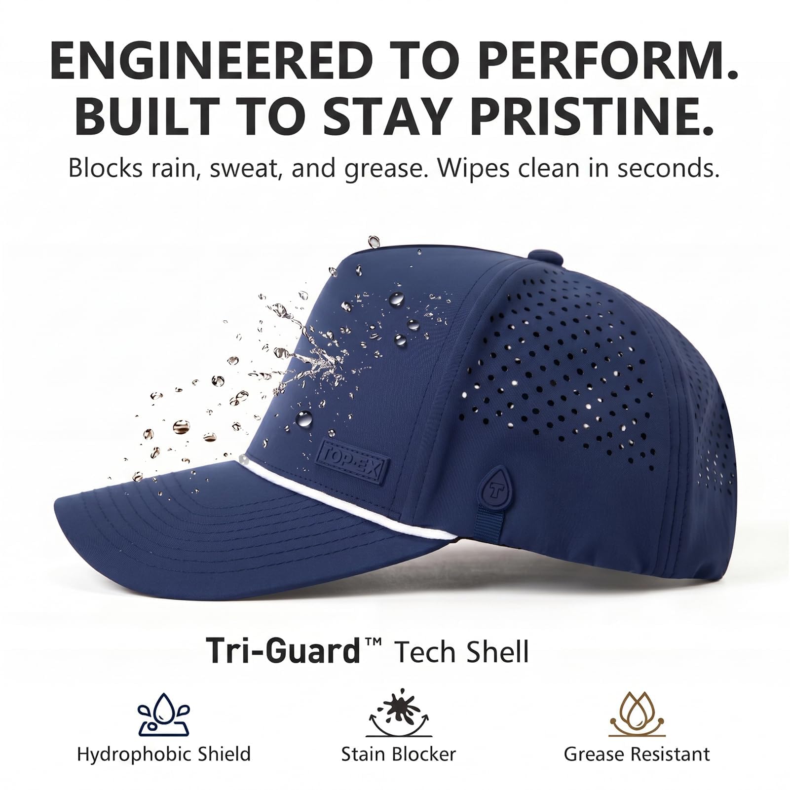 TOP-EX Gorra para hombre con correa, gorra de snapback, resistente al agua, protección UV, transpirable, gorra de golf, gorra deportiva de verano