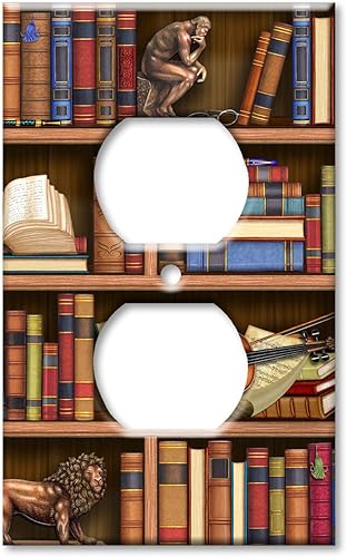 Art Plates - Placa decorativa de pared metálica con tapa de salida - Libros en la biblioteca - Imagen de Dan Morris - (Hecho en Estados Unidos) disponible en Yaxa Costa Rica