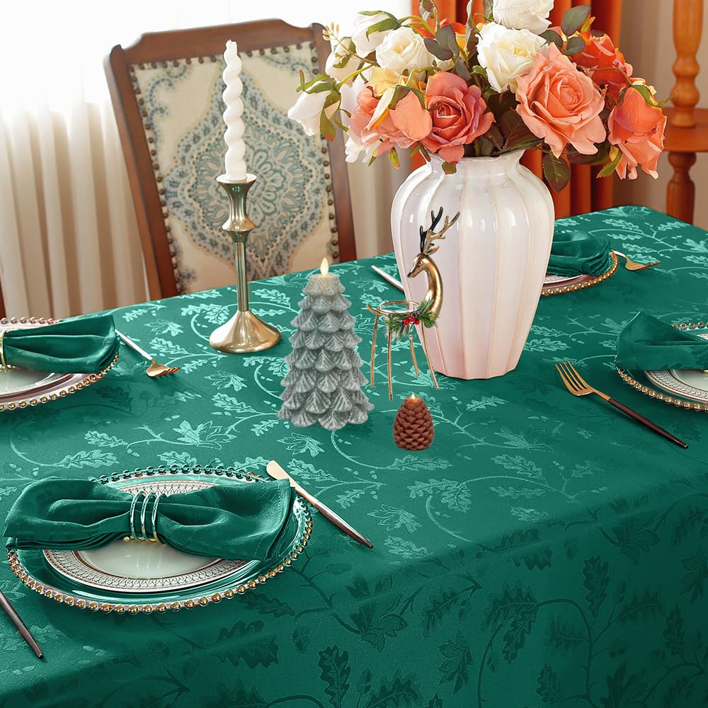 MATIRUG Green Christmas Tablecloth Rectangle 60x102,Wrinkle Free,Spillproof Xmas Jacquard Table Cloth for Winter New Year Holiday Dinner,Green