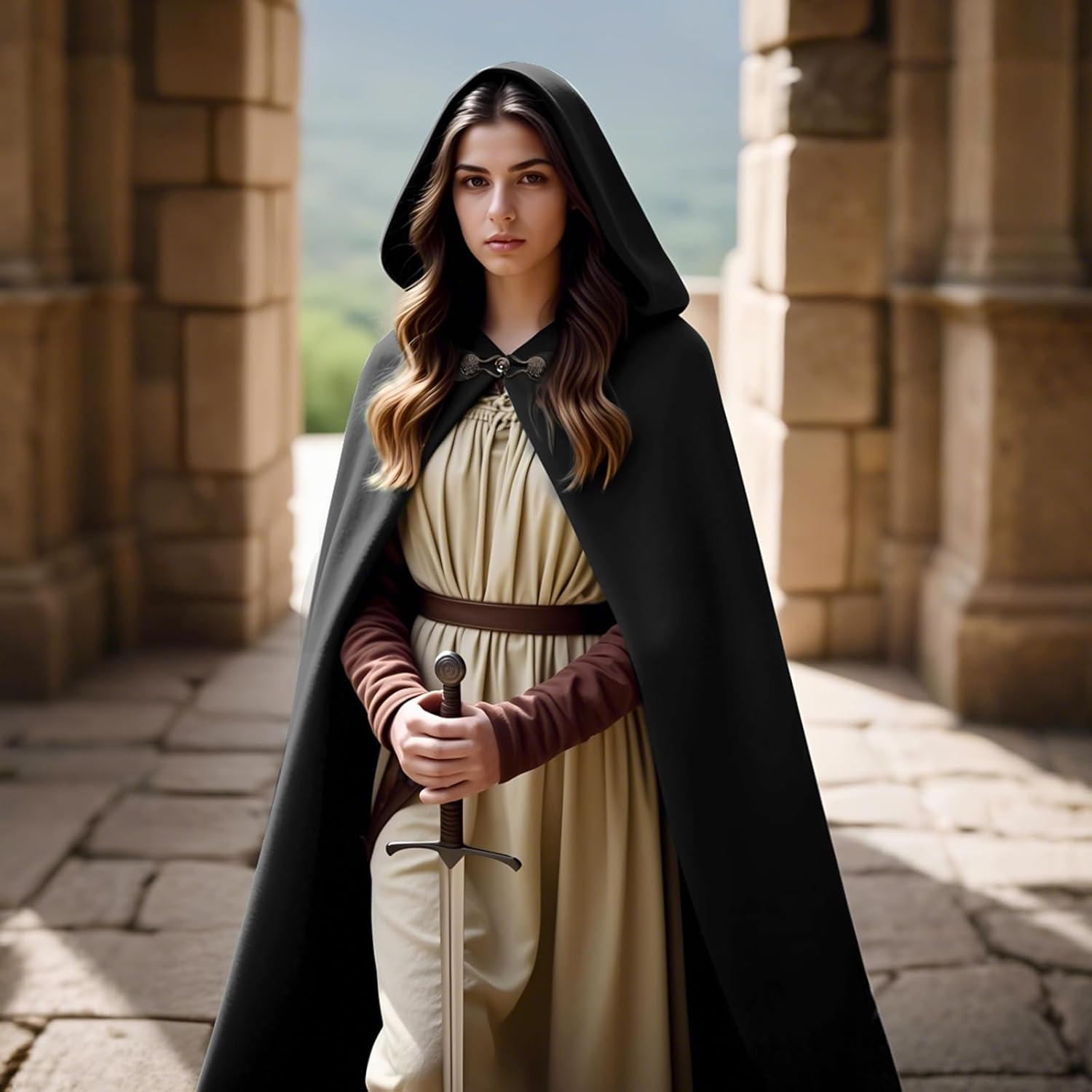 Renaissance Hooded Cloak Medieval Velvet Cape with Hood Men Women Vintage Capelet Halloween Sorcerer Costume - Image 6