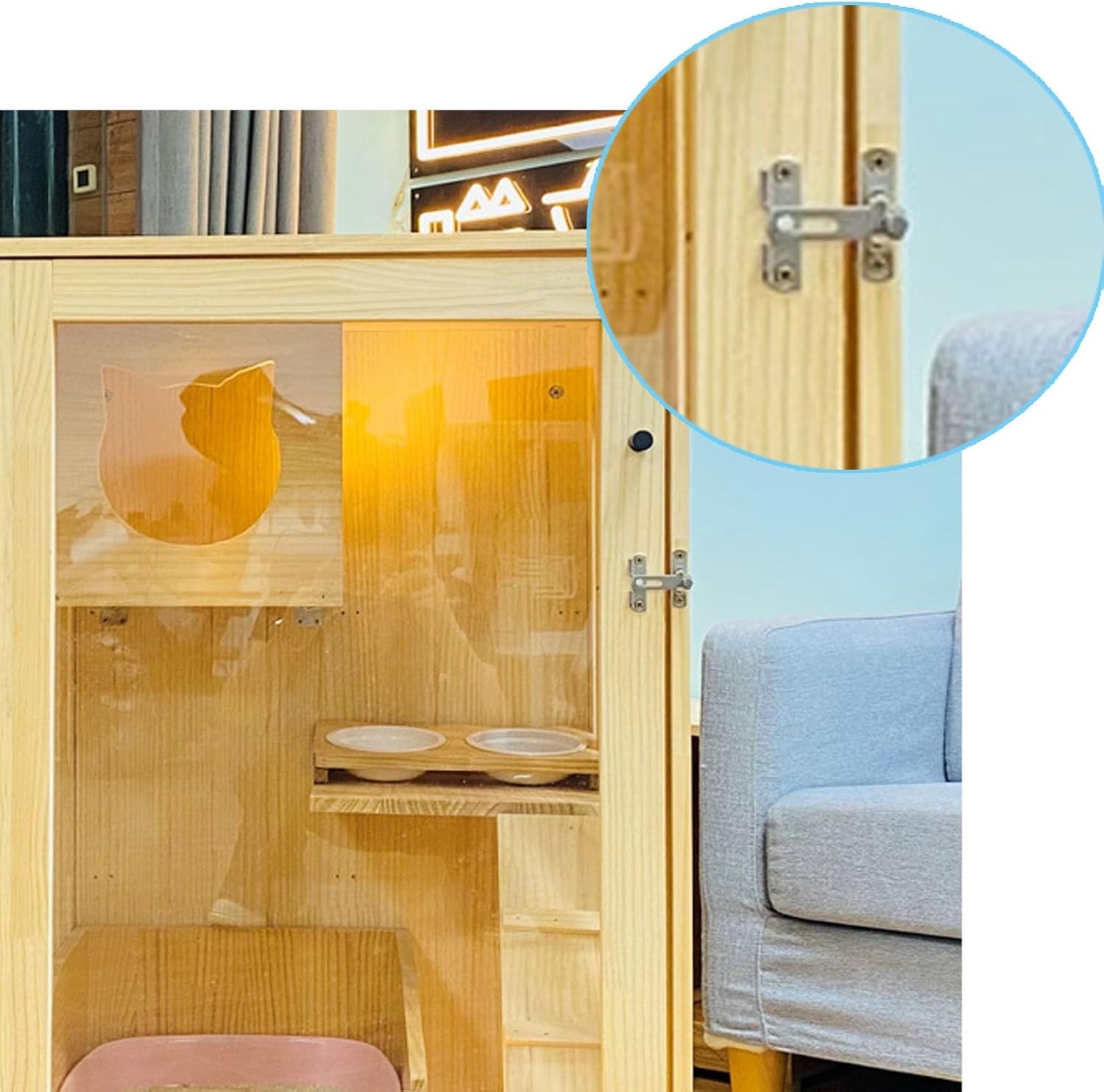 Cat Cage, Cat Playpen with Universal Wheels, Wooden Indoor/Outdoor Cats Enclosure, Wooden Cats House, Multi-Feature Luxury Catt Villa Easy to Assemble