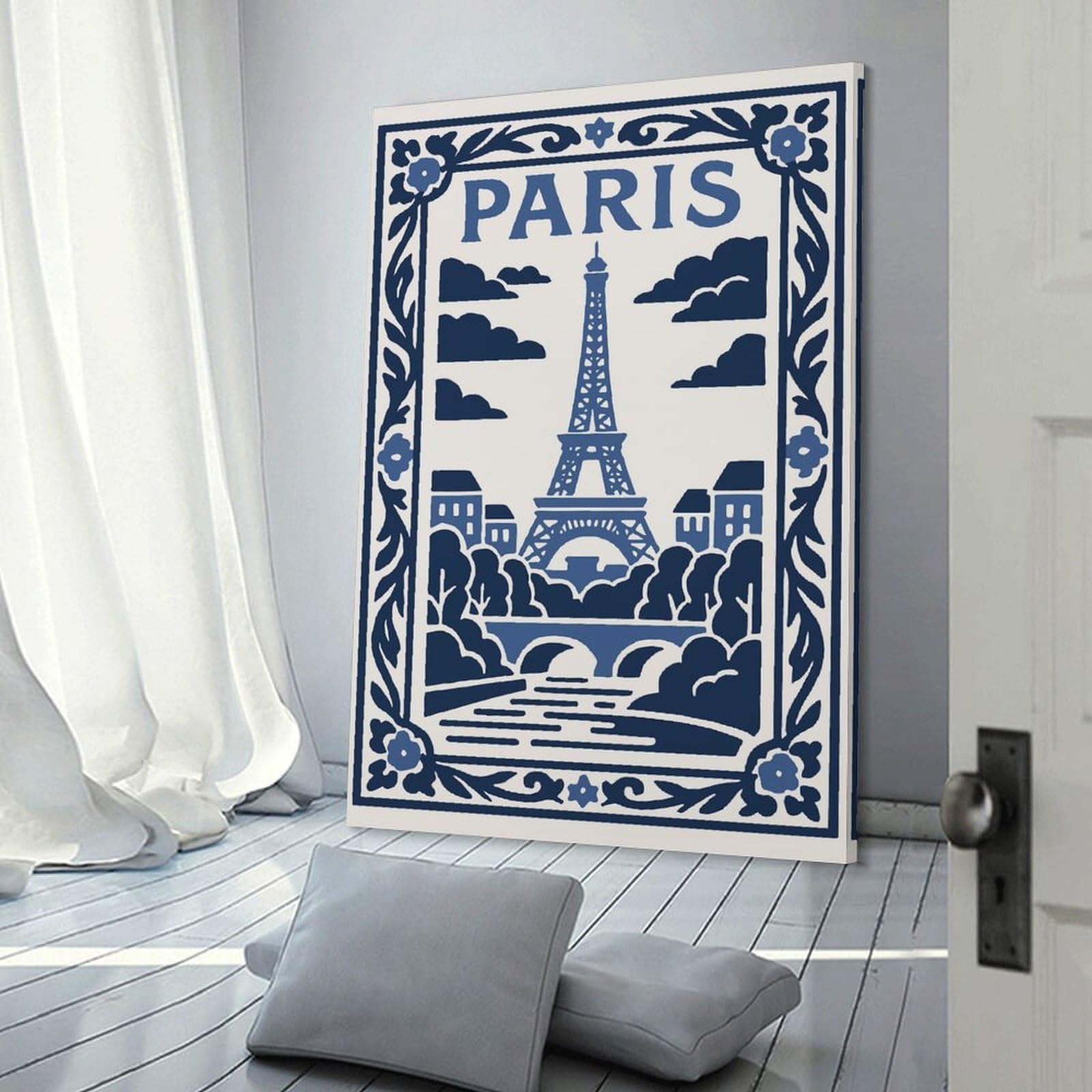Paris Eiffel Tower Blue Illustration Room Decor Wall Art, 08x12inch(20x30cm), for Bedrooms, Workspaces And Everyday Interiors, An Adaptable Decor Piece for Home Use