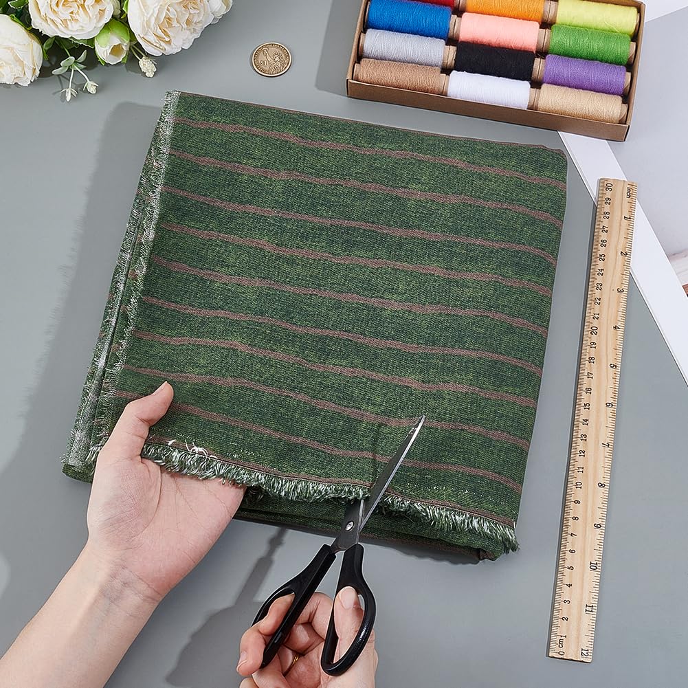 MAYJOYDIY Tessuto in cotone e lino, 2 m, 1,5 m, tessuto a strisce per tappezzeria, tende, federe, cuscini, biancheria da letto, verde oliva scuro