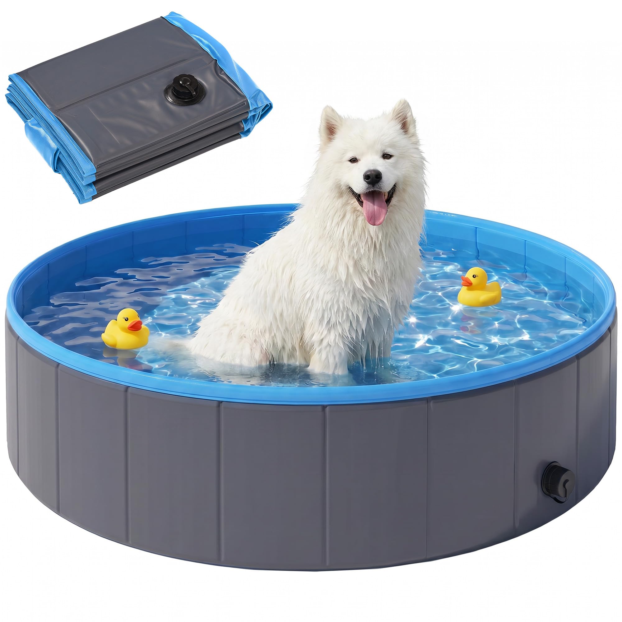 PawHut Hundepool für Große und Mittelgroße Hunde Faltbare Hunde Planschbecken 120 x 30 cm Hundebadewanne rutschfeste Schwimmbecken Hundeplanschbecken für Enten, Innen- und Außen, Dunkelgrau