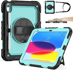 Sibeitu Case for iPad 11th (A16) 2025 & 10th Generation Case 10.9 Inch 2022 with Screen Protector, Heavy Duty Protective Cover with 360° Swivel Hand Shoulder Strap Stand for iPad 11-inch/10th Gen