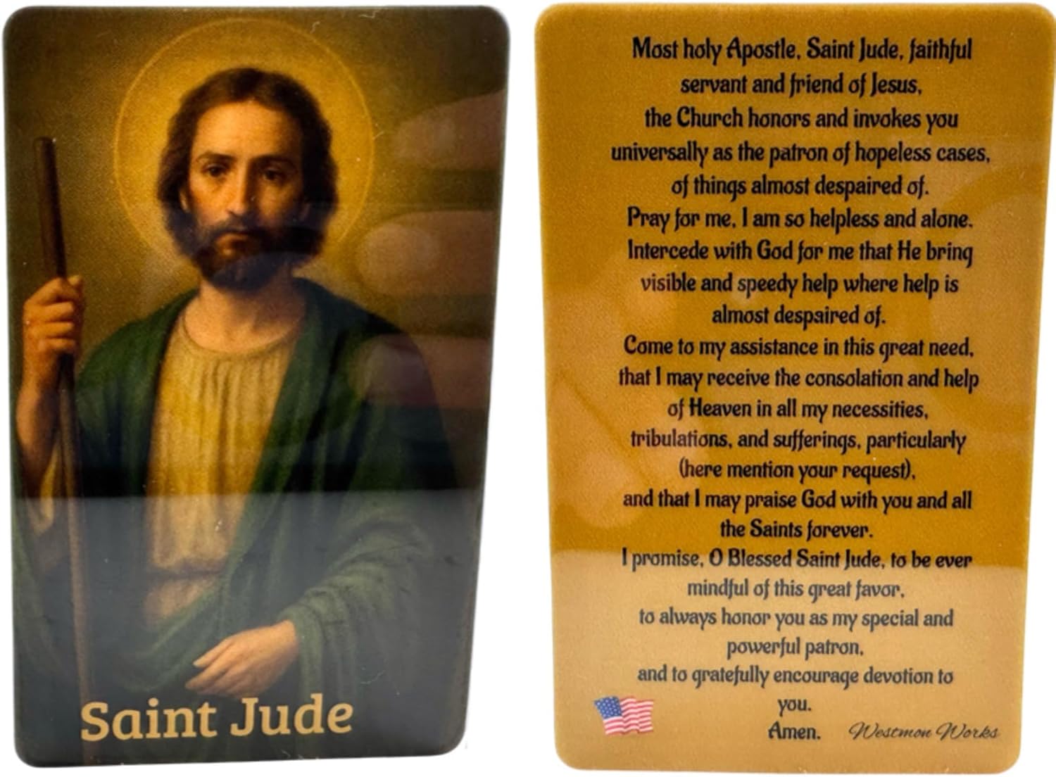 Westmon Works Saint Jude Medal Italian Metal Medallion with Patron of Lost Causes USA Made Laminated Holy Prayer Card - Image 4