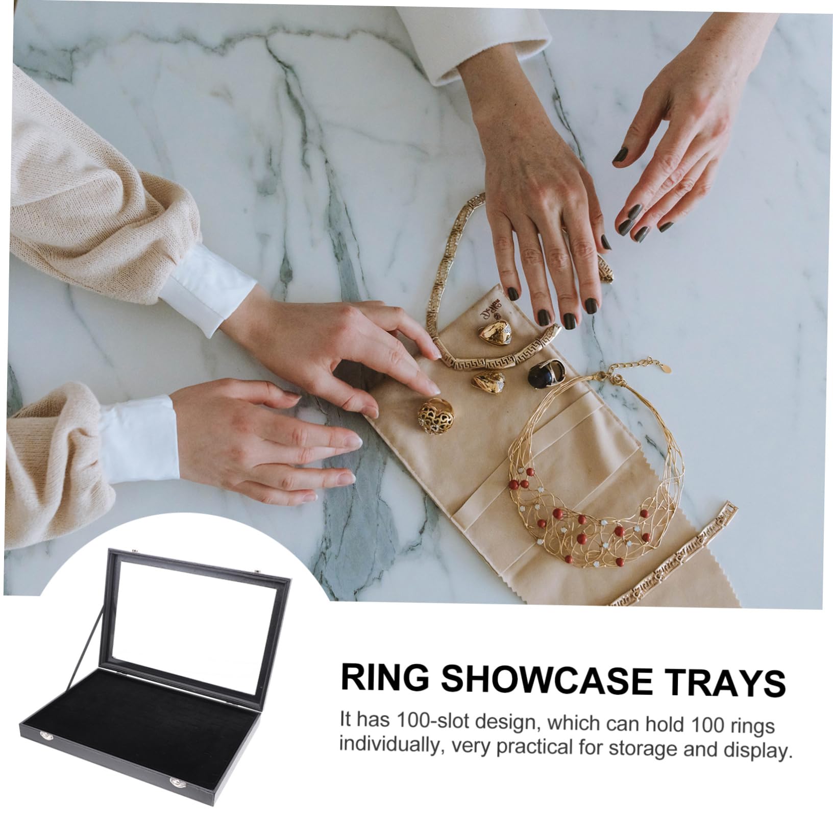 Caja Organizadora De Anillos Con 100 Ranuras Transparente, Estuche Portátil Para Exhibición De Anillos, Bandeja De Acrílico Negra, Para Joyerías y Ferias, Organizador Múltiple Con Tapa