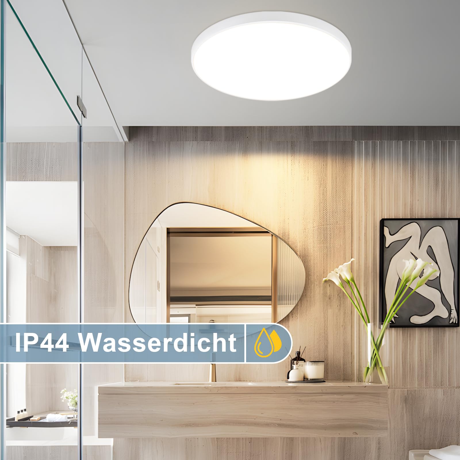 Deckenlampe LED Deckenleuchte Badezimmer - 2ER 36W Dimmbar mit | Fernbedienung Schlafzimmerlampe 37CM Rund Flurlampe Decke IP44 Badlampe 3000K-6500K Wohnzimmerlampe für Flur Küche Bad