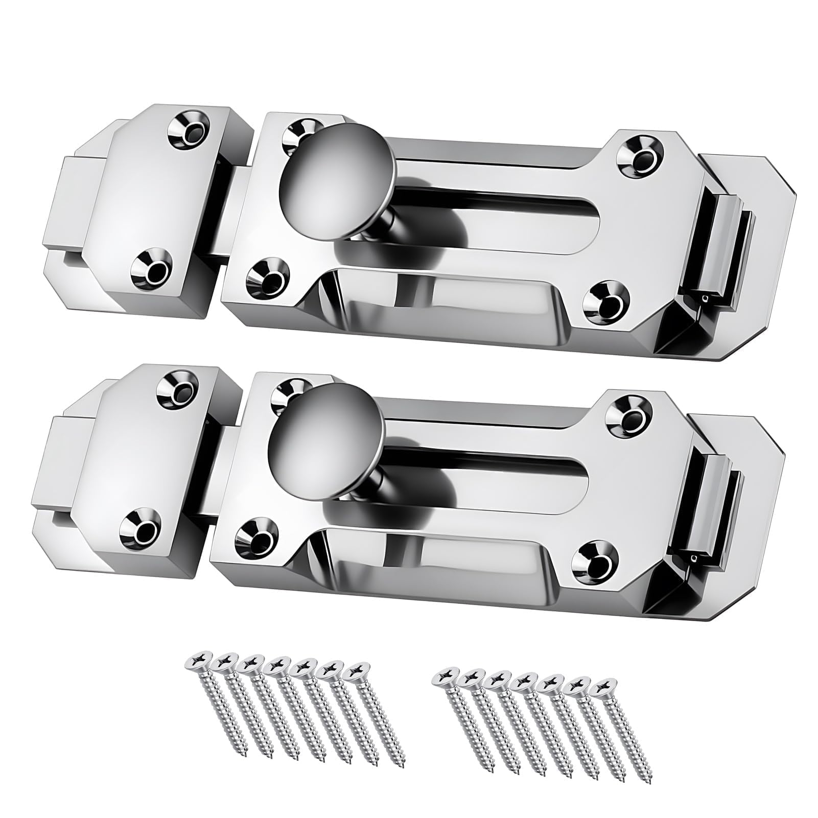 2 Pack Internal Door Lock Chrome Sliding Door Lock Surface Mounted Door Bolts for Internal Doors Cupboard Latches Bathroom Doors Locks for Bedrooms Bathrooms Cupboards Storage Units (4")