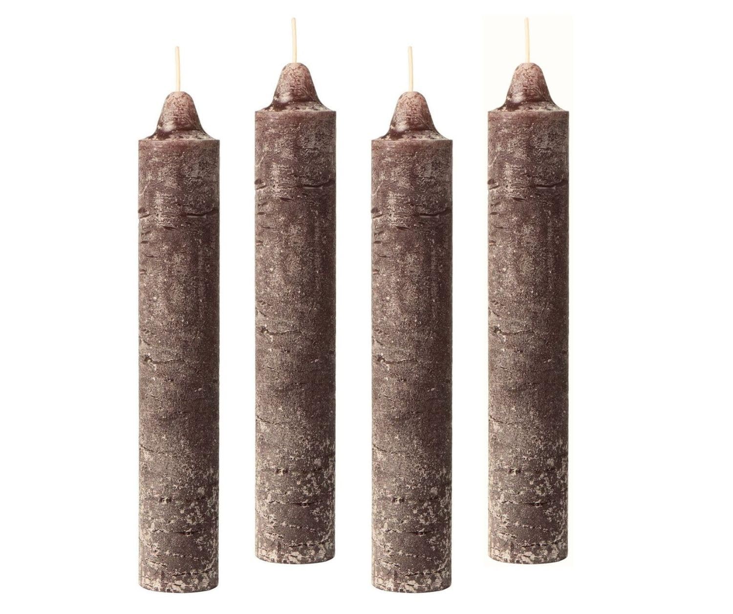 Confezione da 4 candele rustiche, altezza 23 cm, diametro 3,8 cm, diversi colori, durata 23 ore, cioccolato