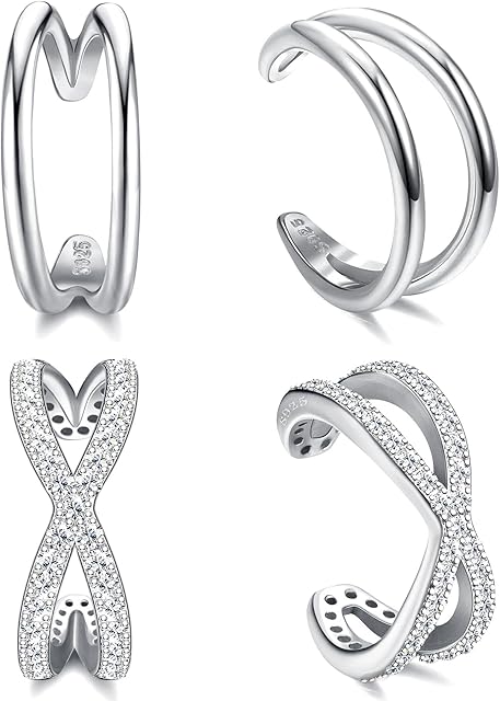 KALVICA 2 Pcs 925 Sterling Silver Ear Cuff for Women Cartilage Clip on Earrings Non Piercing Earrings Set Fits Sensitive Ears Adjustable Earring Cuffs Silver Gold Rose Gold